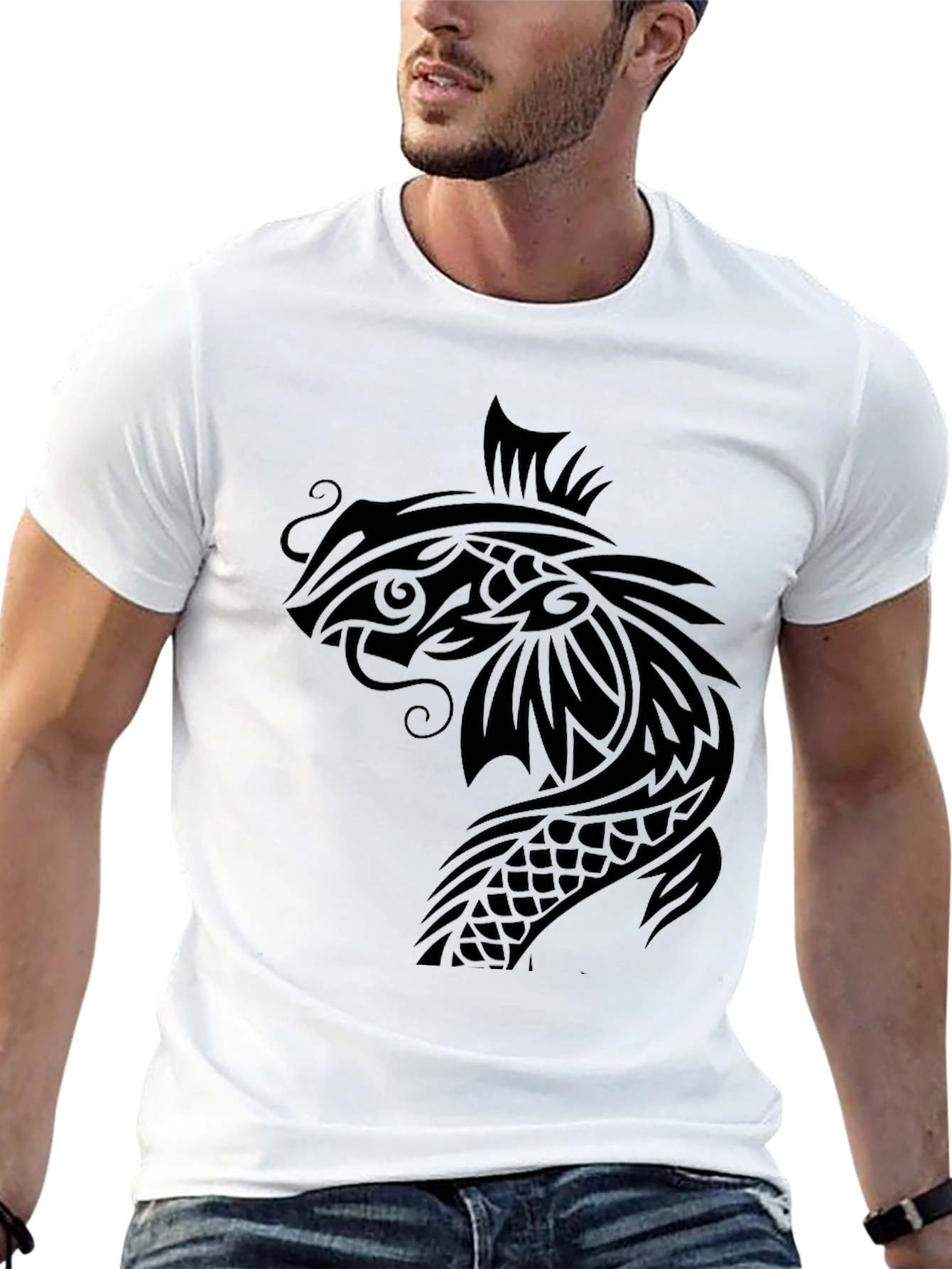 Koi Fish Graphic Tee - Black Cotton T-Shirt