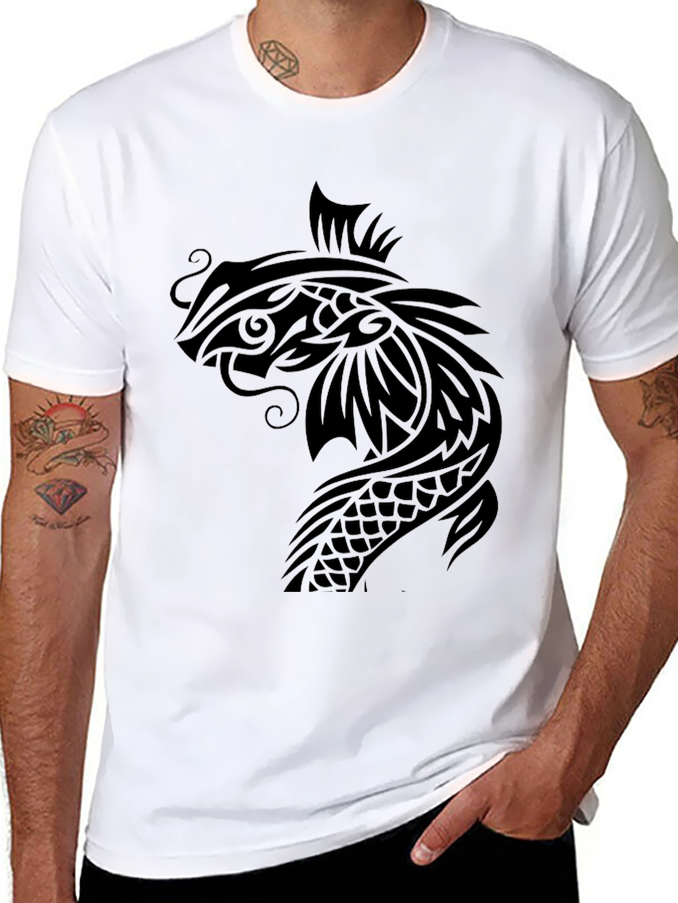 Koi Fish Graphic Tee - Black Cotton T-Shirt