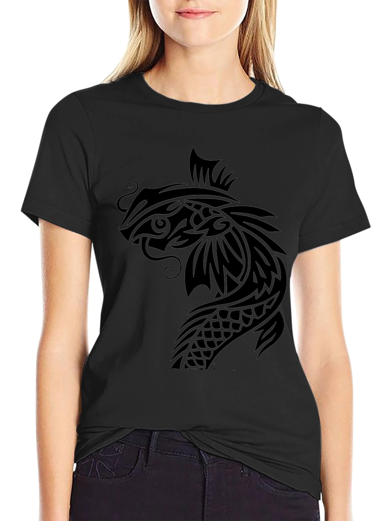 Koi Fish Graphic Tee - Black Cotton T-Shirt