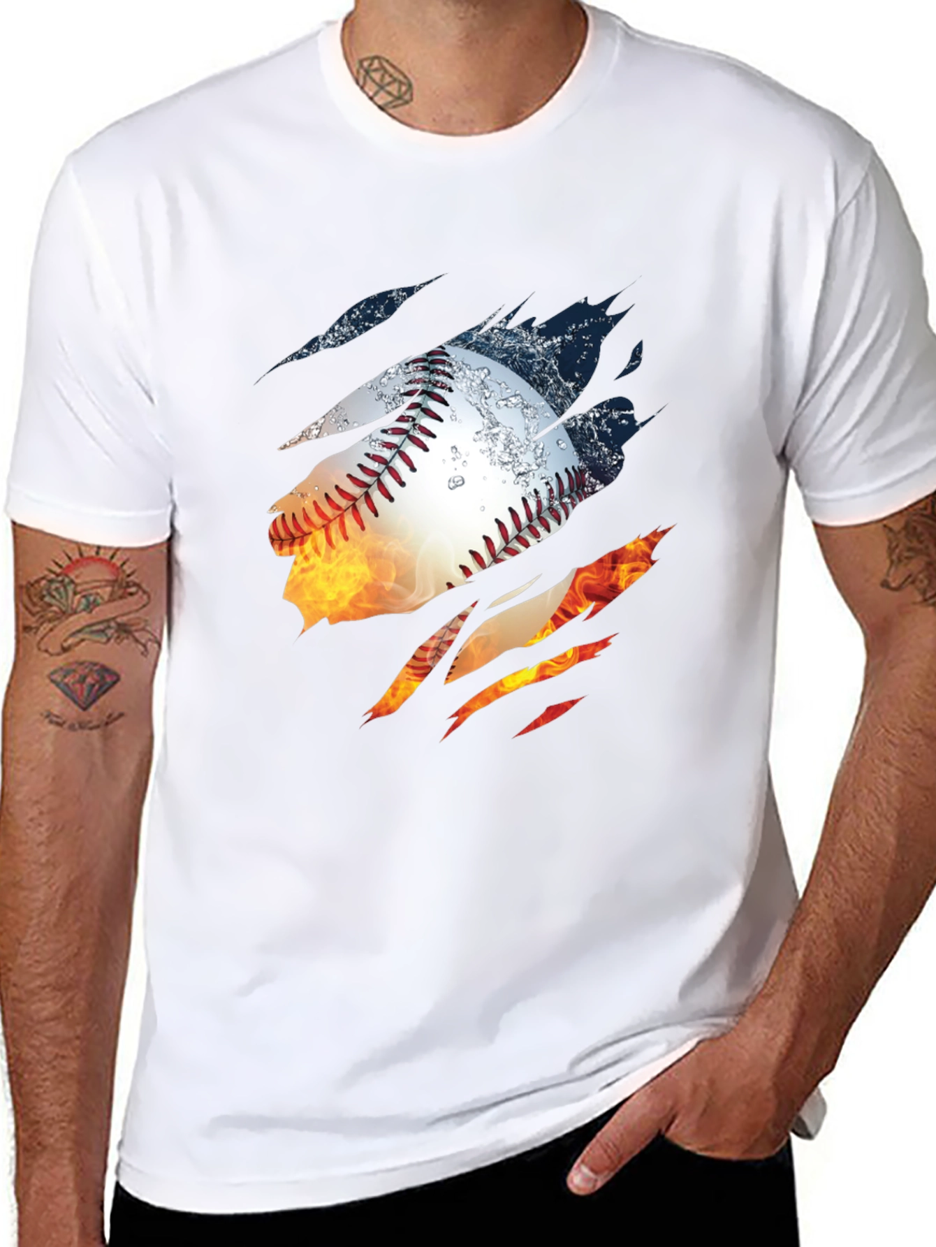 Fiery Baseball Graphic T-Shirt