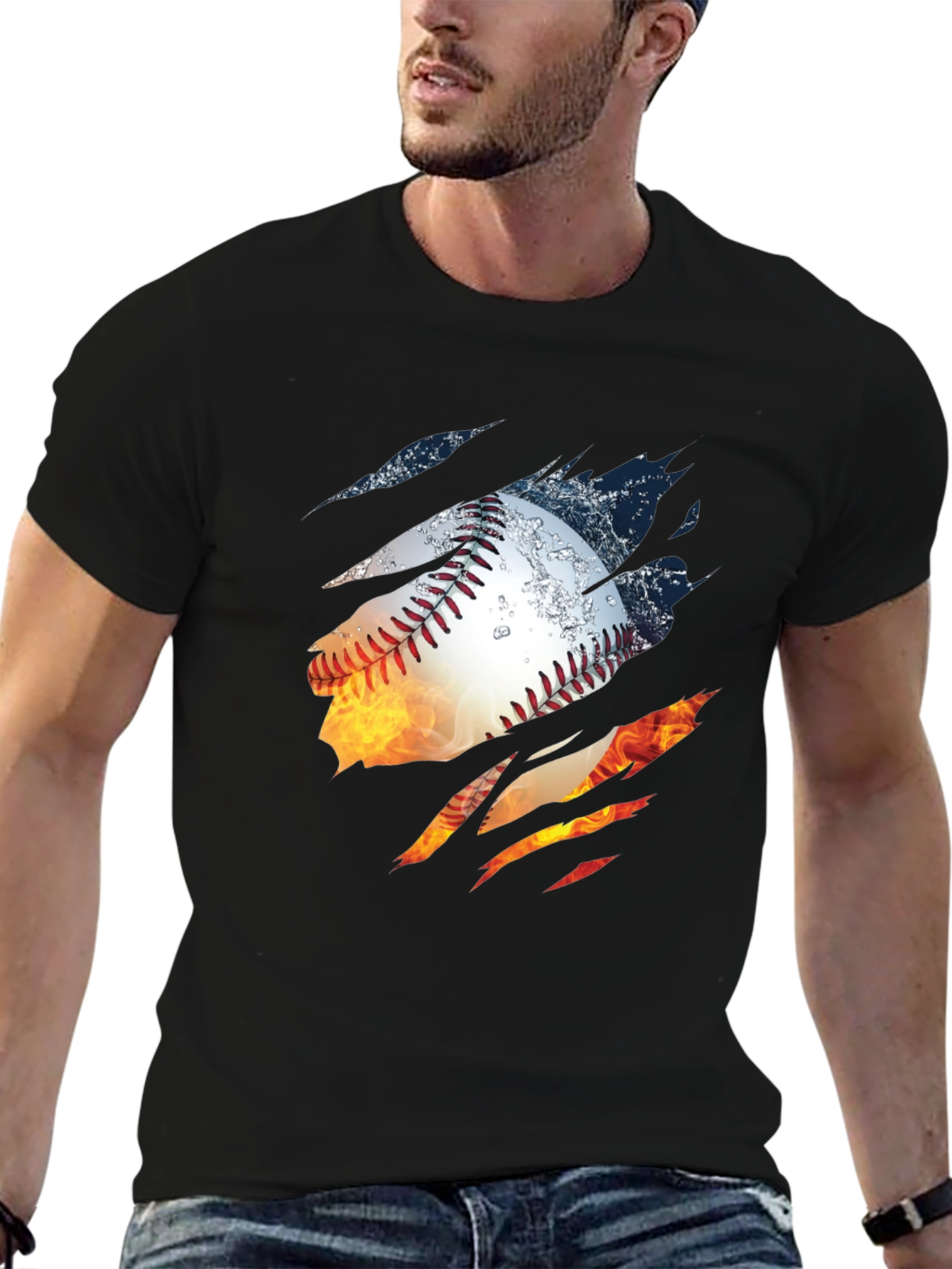 Fiery Baseball Graphic T-Shirt