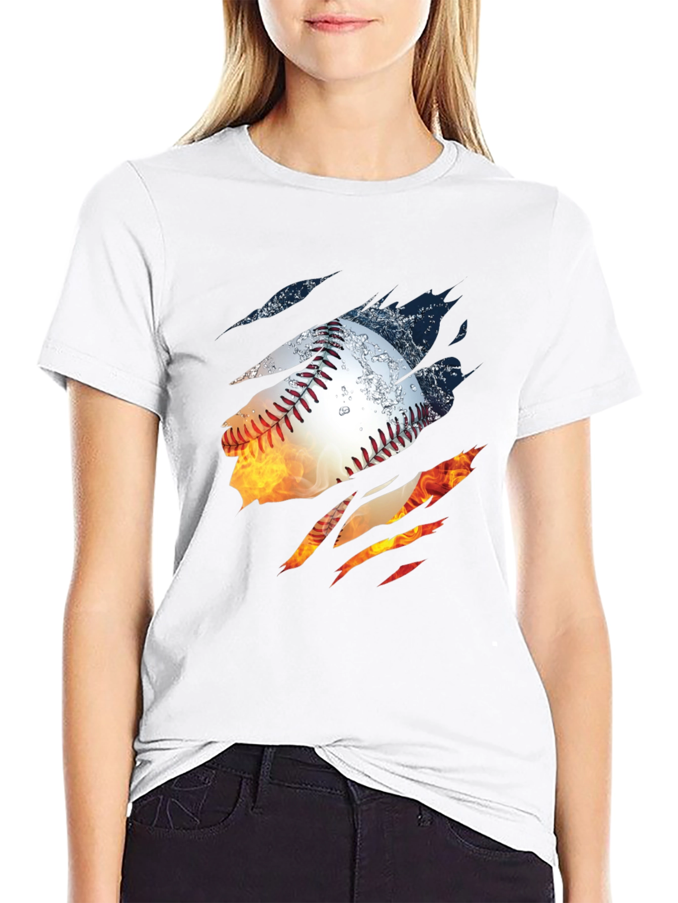 Fiery Baseball Graphic T-Shirt