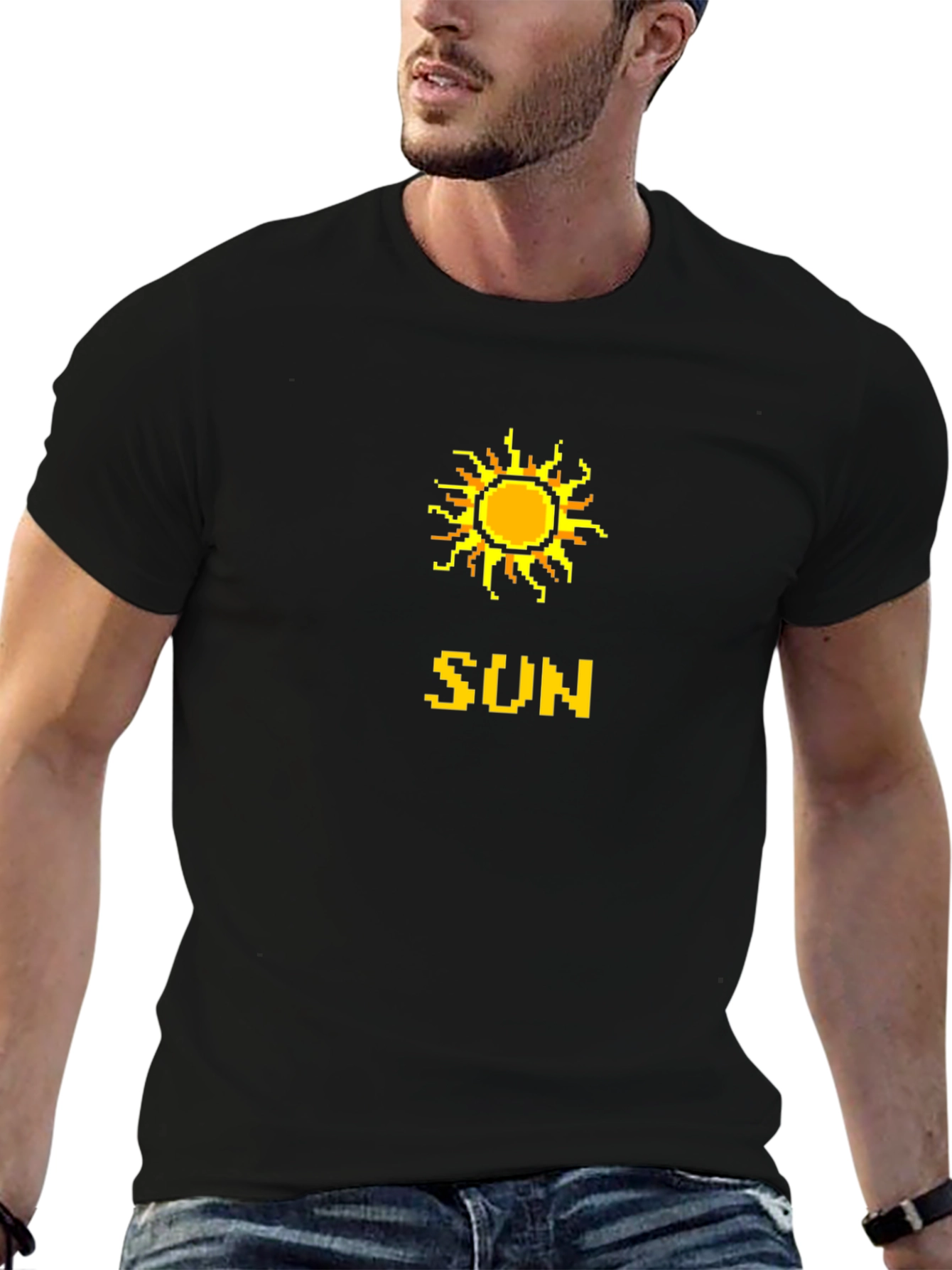 Pixel Sun Graphic Tee - Retro Style Black T-Shirt