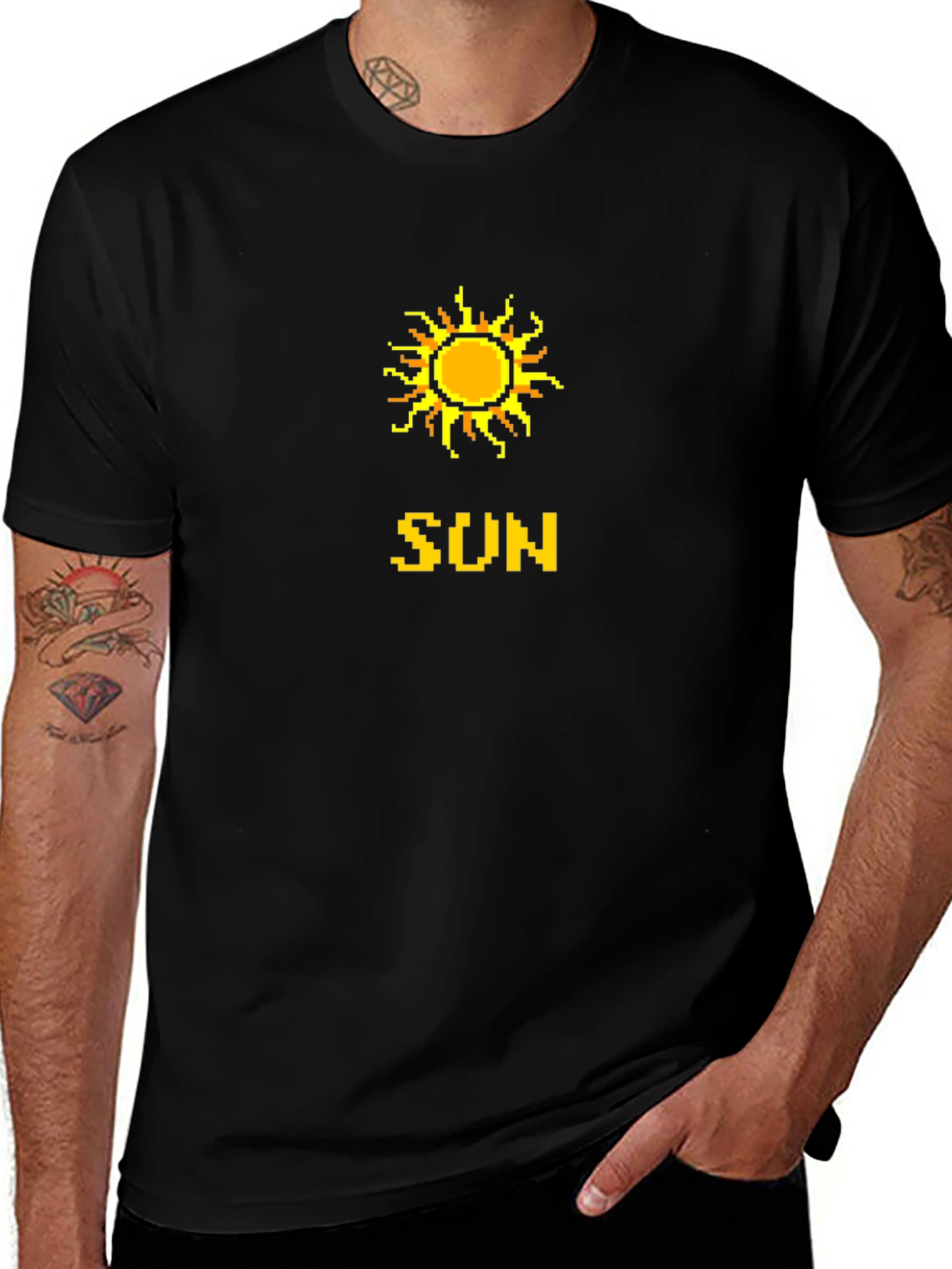 Pixel Sun Graphic Tee - Retro Style Black T-Shirt