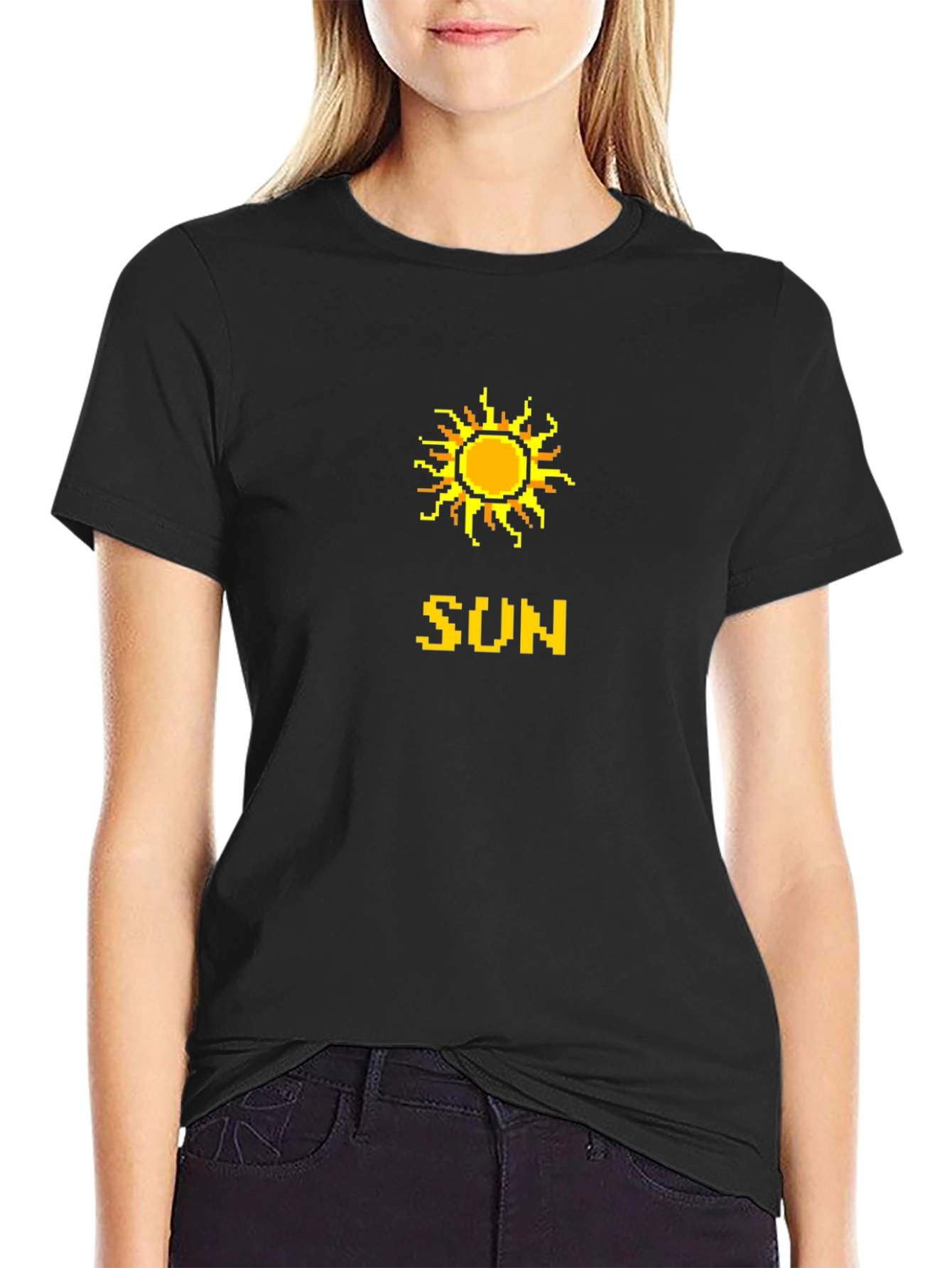 Pixel Sun Graphic Tee - Retro Style Black T-Shirt
