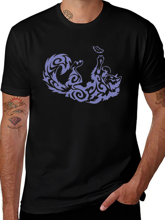 Tribal Cat Graphic Tee - Black Cotton Comfort