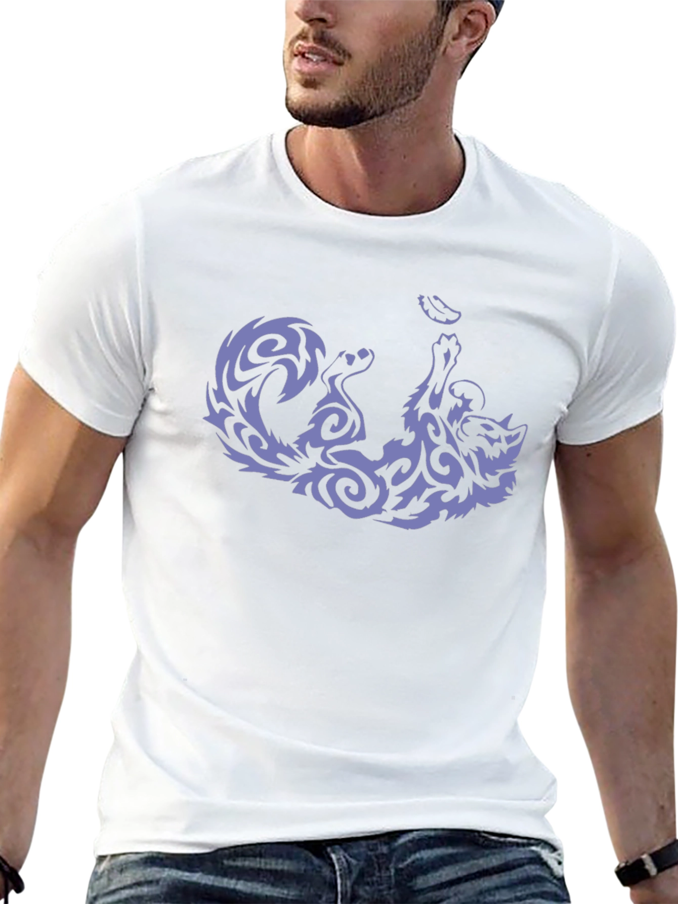 Tribal Cat Graphic Tee - Black Cotton Comfort