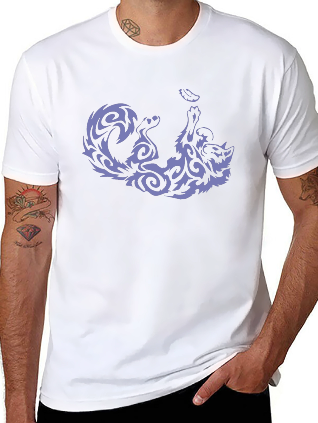 Tribal Cat Graphic Tee - Black Cotton Comfort