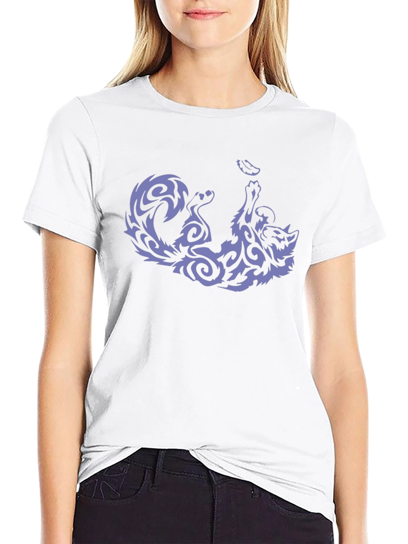 Tribal Cat Graphic Tee - Black Cotton Comfort