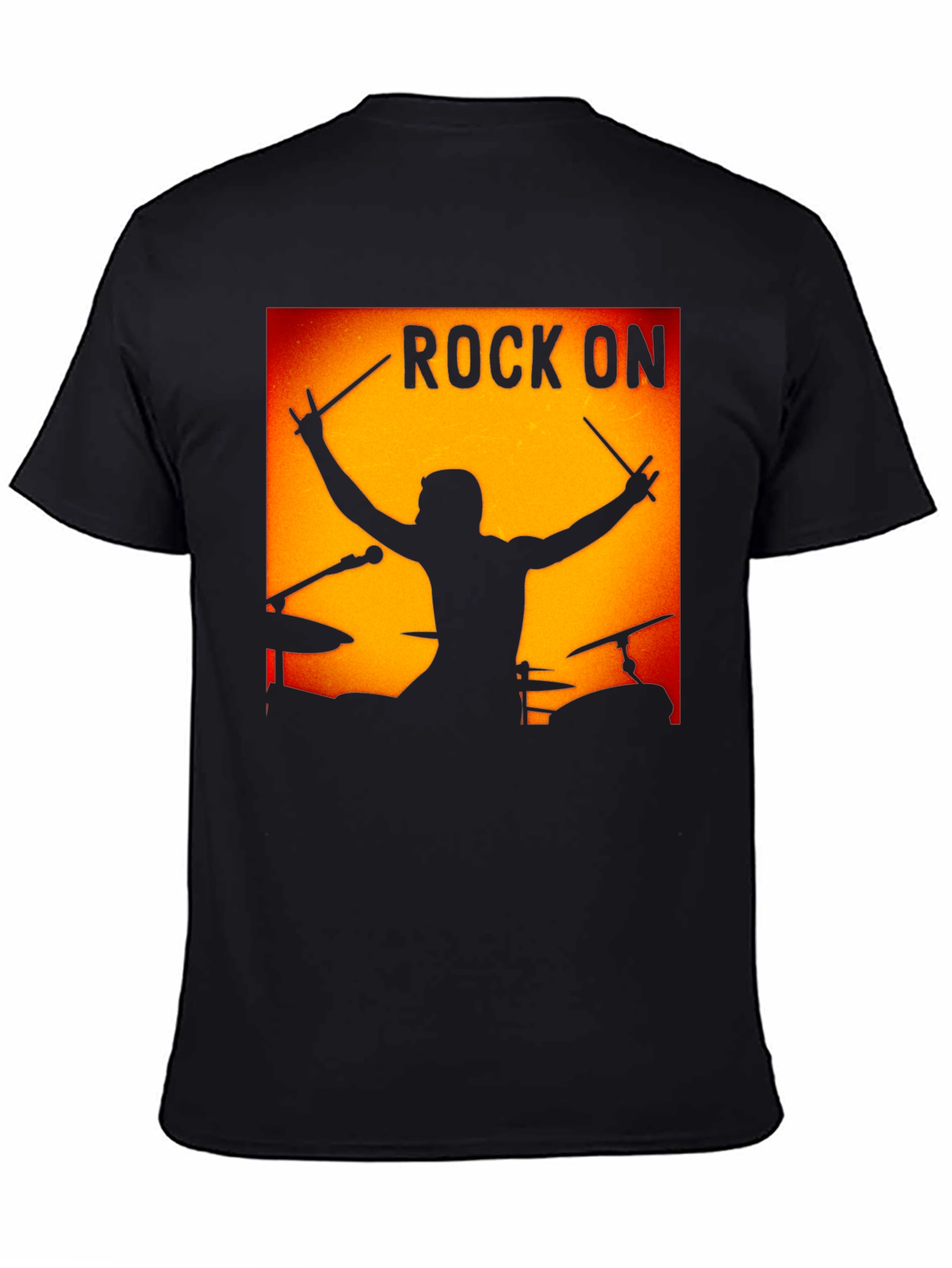 Rock On Drummer Graphic Black T-Shirt