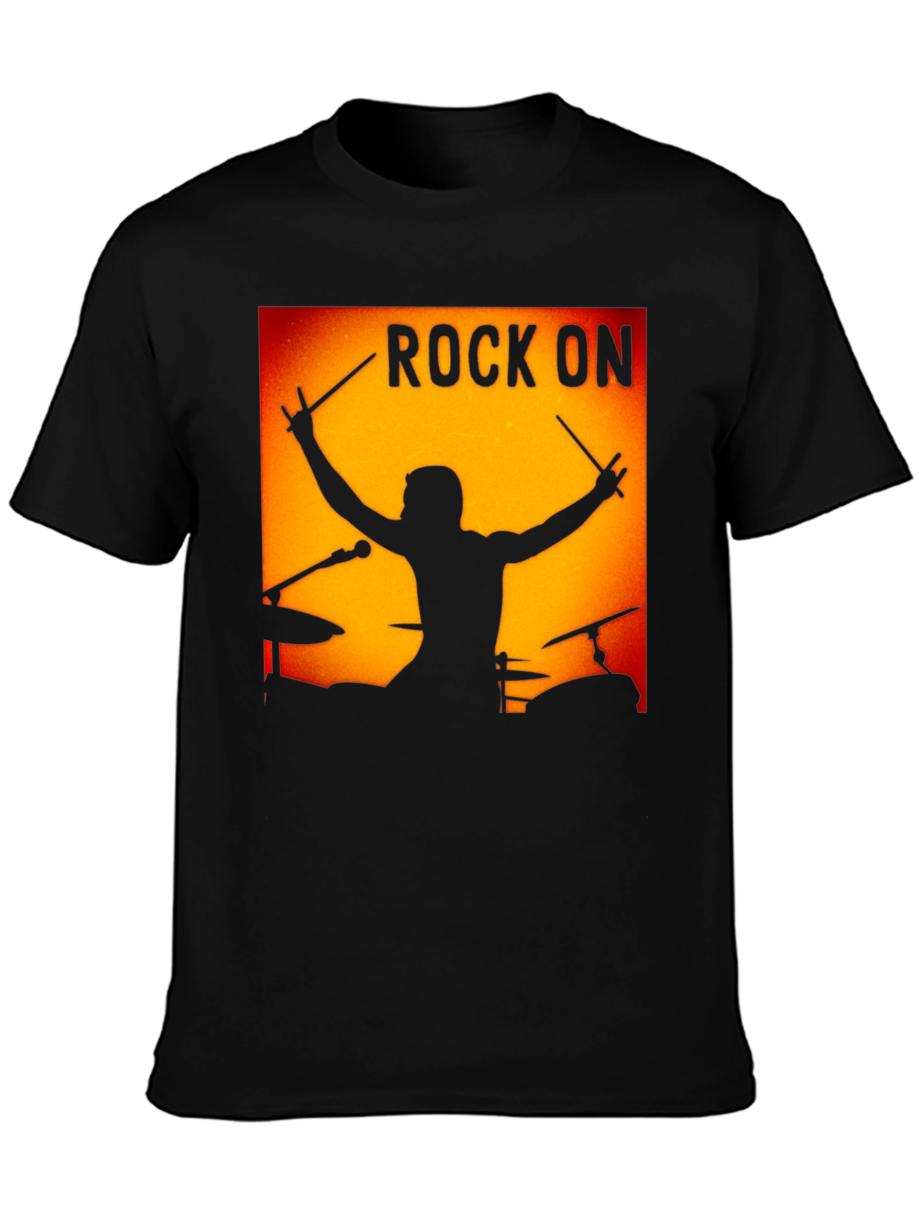 Rock On Drummer Graphic Black T-Shirt