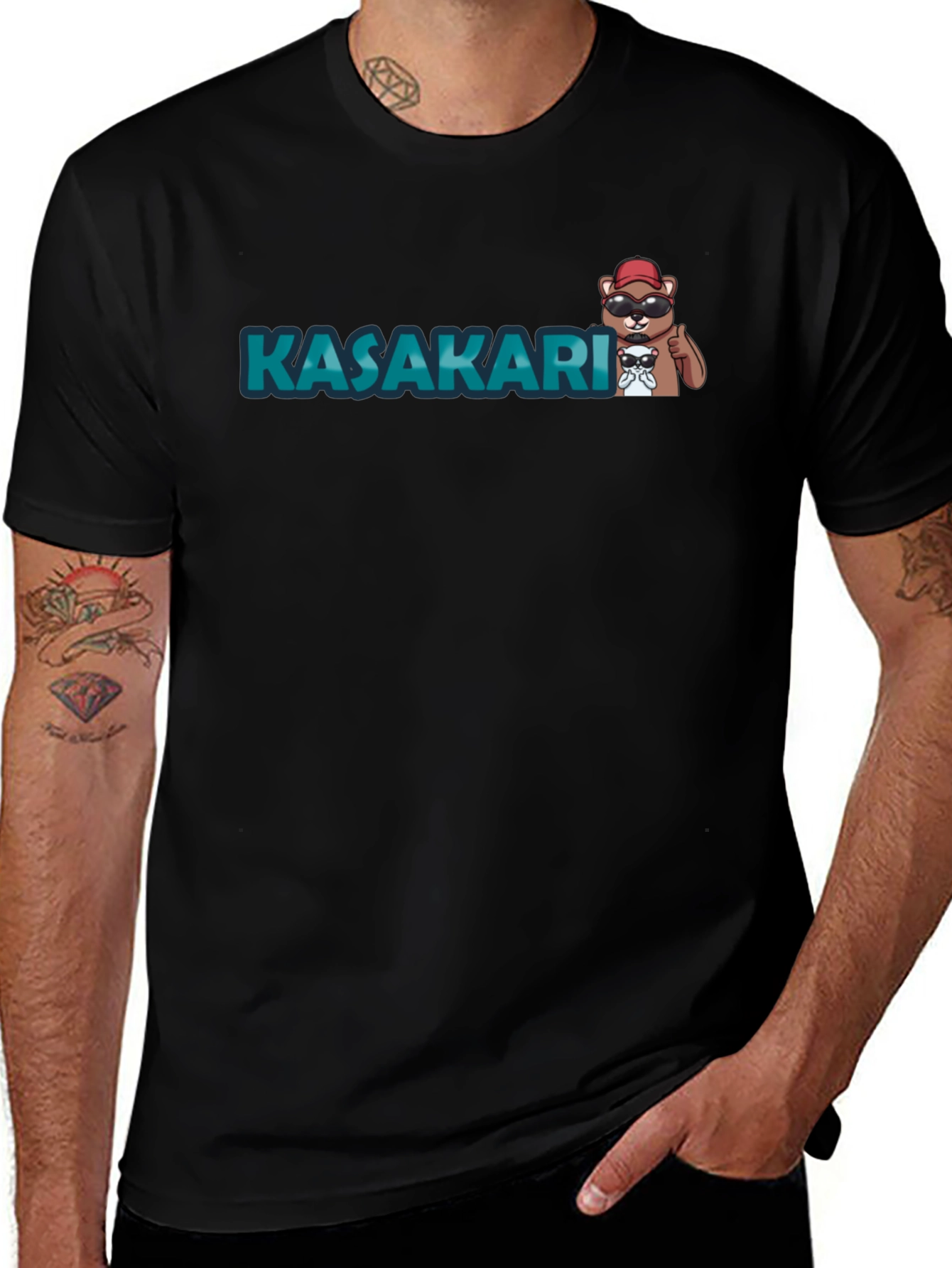 KASAKARI Bear Graphic Black T-Shirt