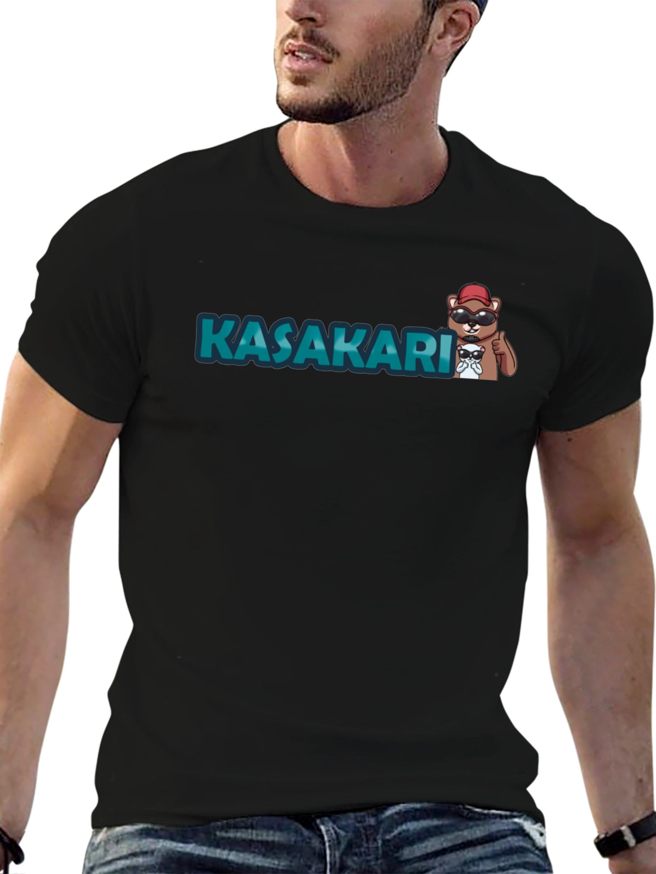 KASAKARI Bear Graphic Black T-Shirt
