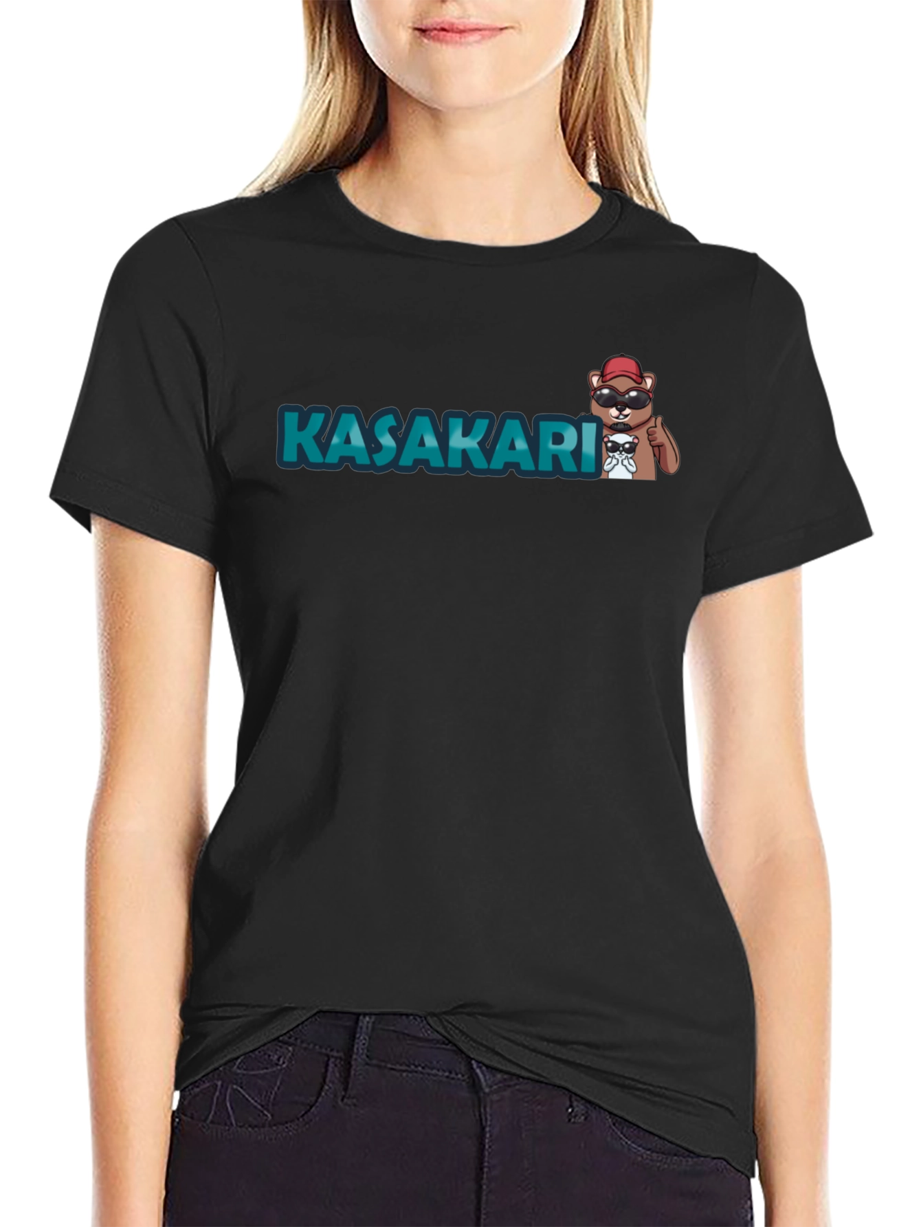 KASAKARI Bear Graphic Black T-Shirt