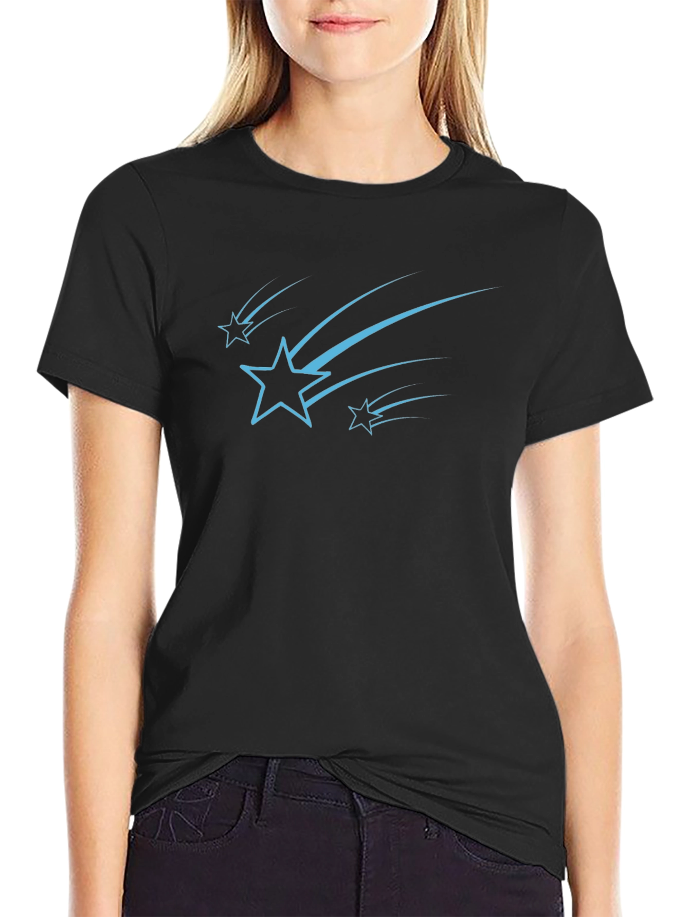 Stylish Black Tee with Starry Design