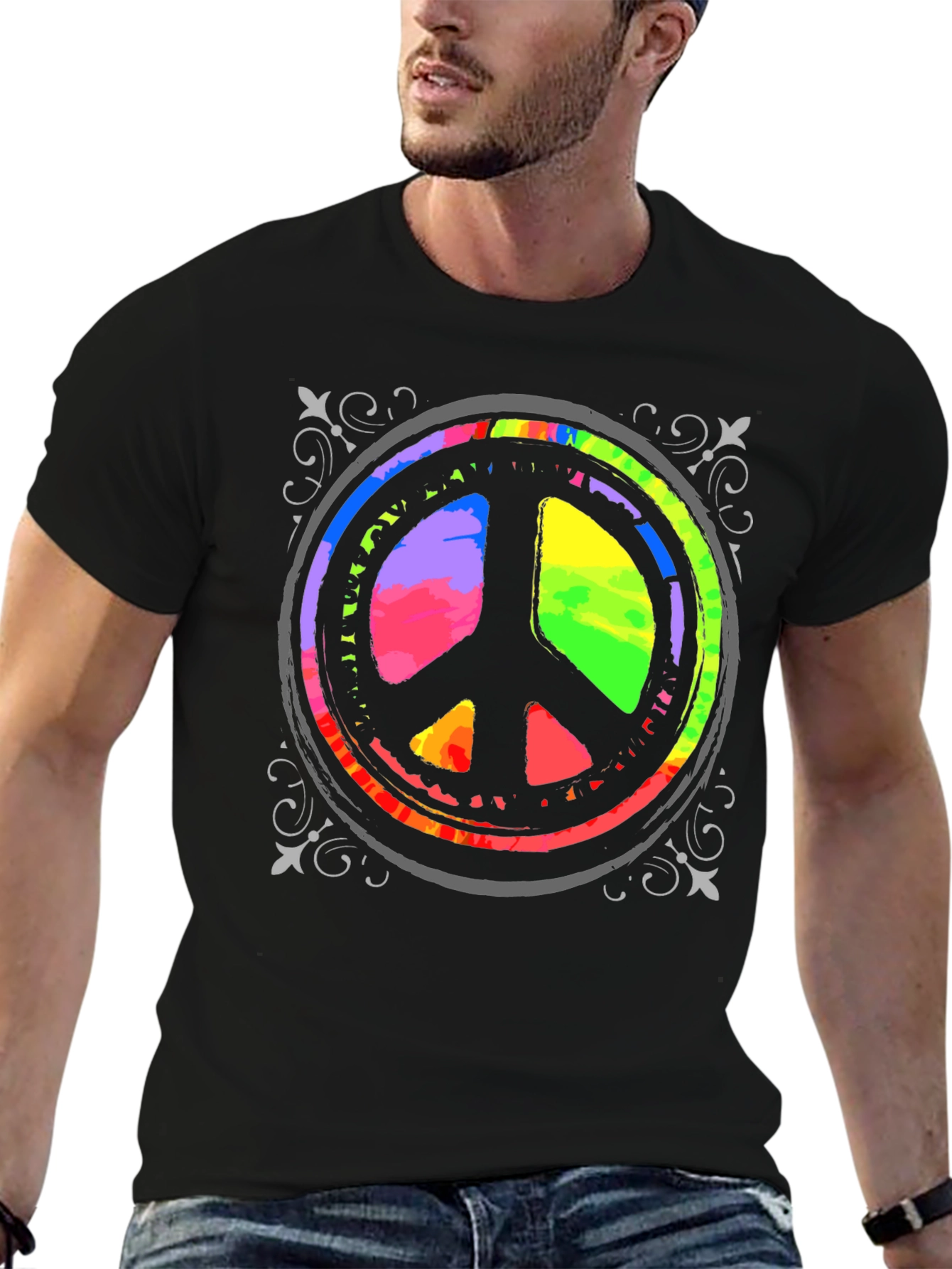 Rainbow Peace Sign Graphic T-Shirt