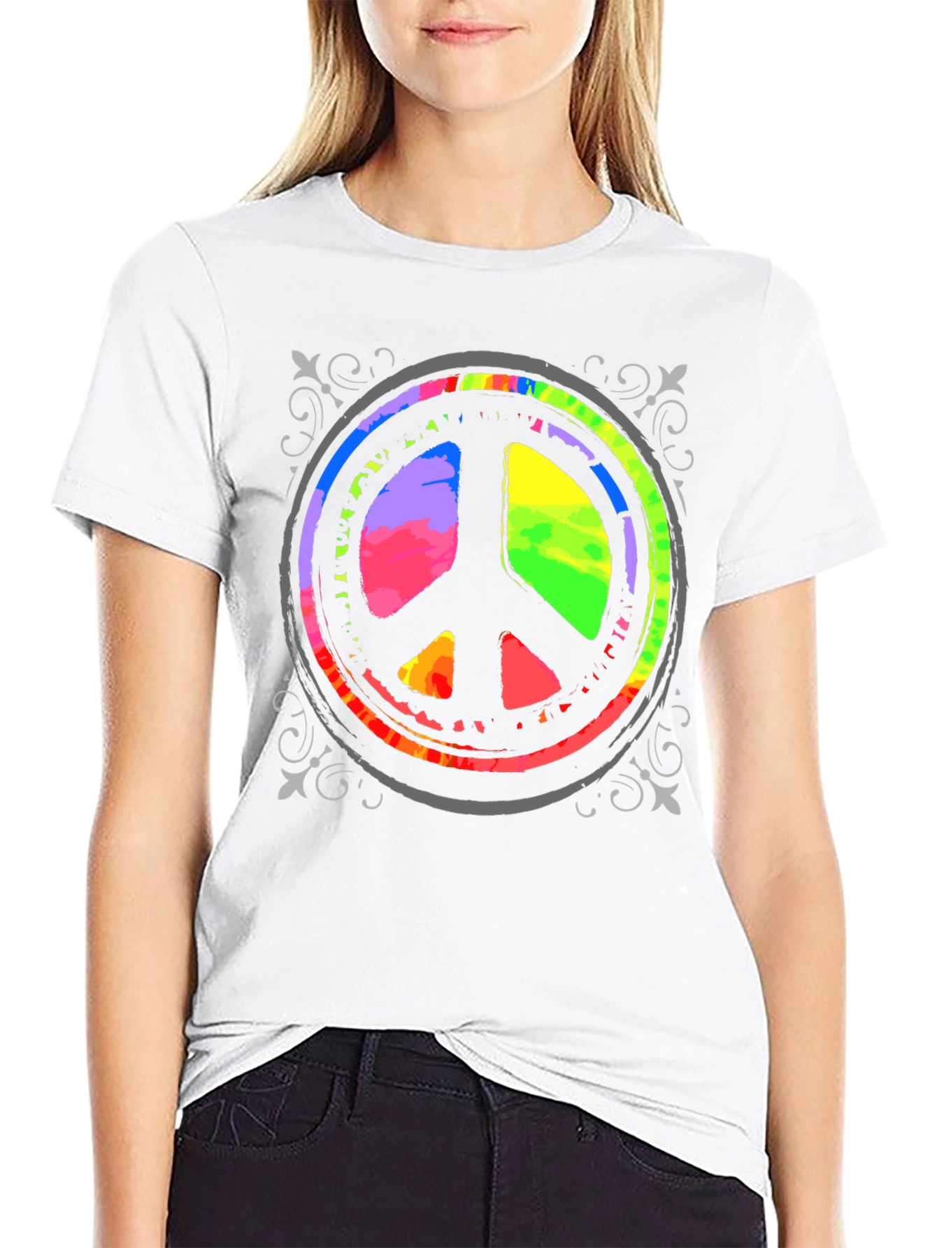 Rainbow Peace Sign Graphic T-Shirt