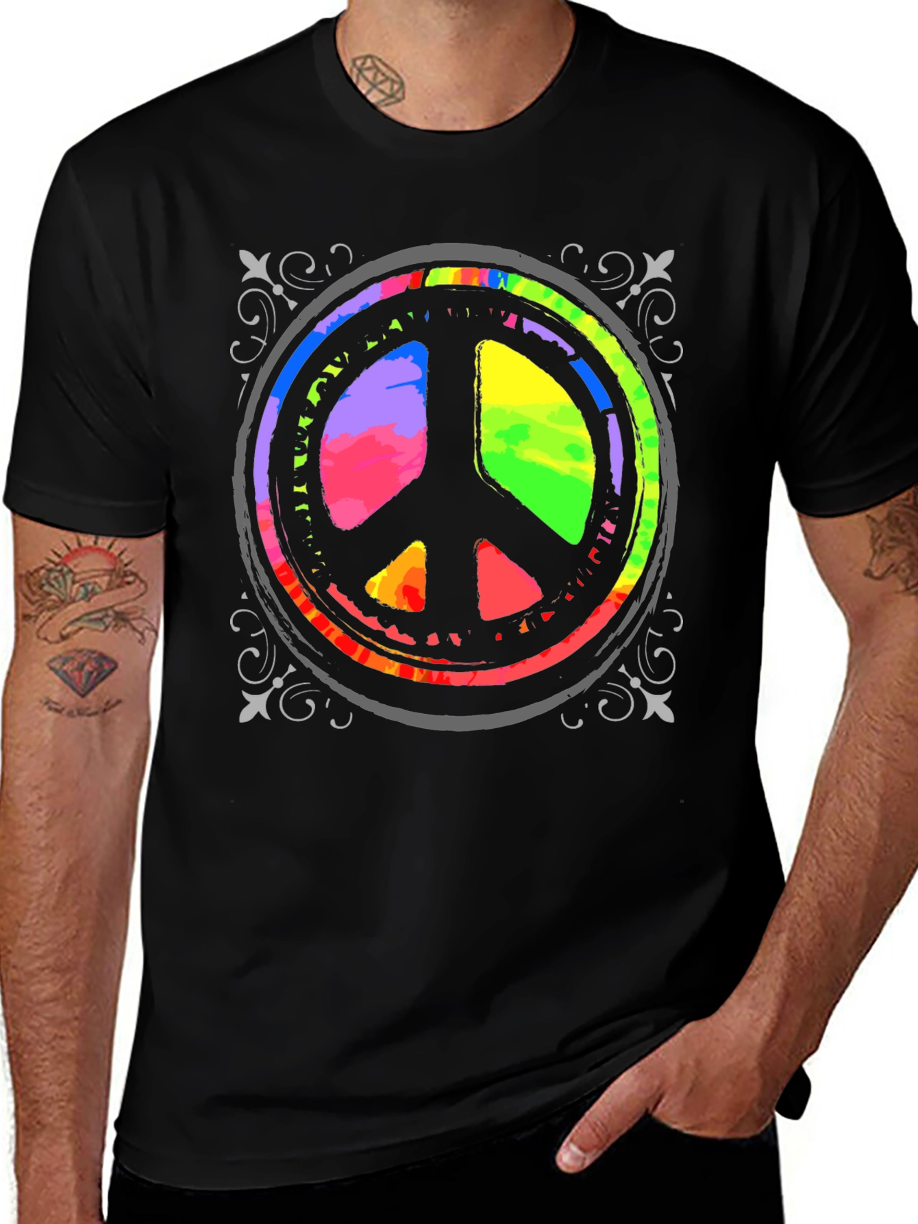 Rainbow Peace Sign Graphic T-Shirt