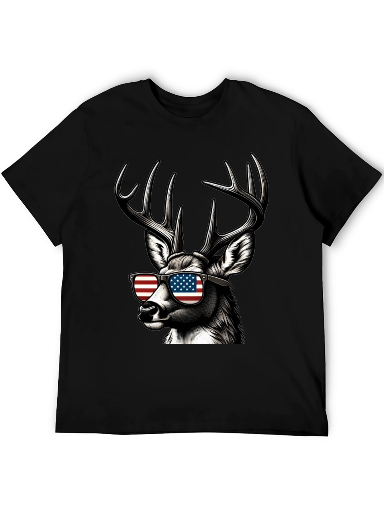 Patriotic Deer T-Shirt - American Flag Sunglasses
