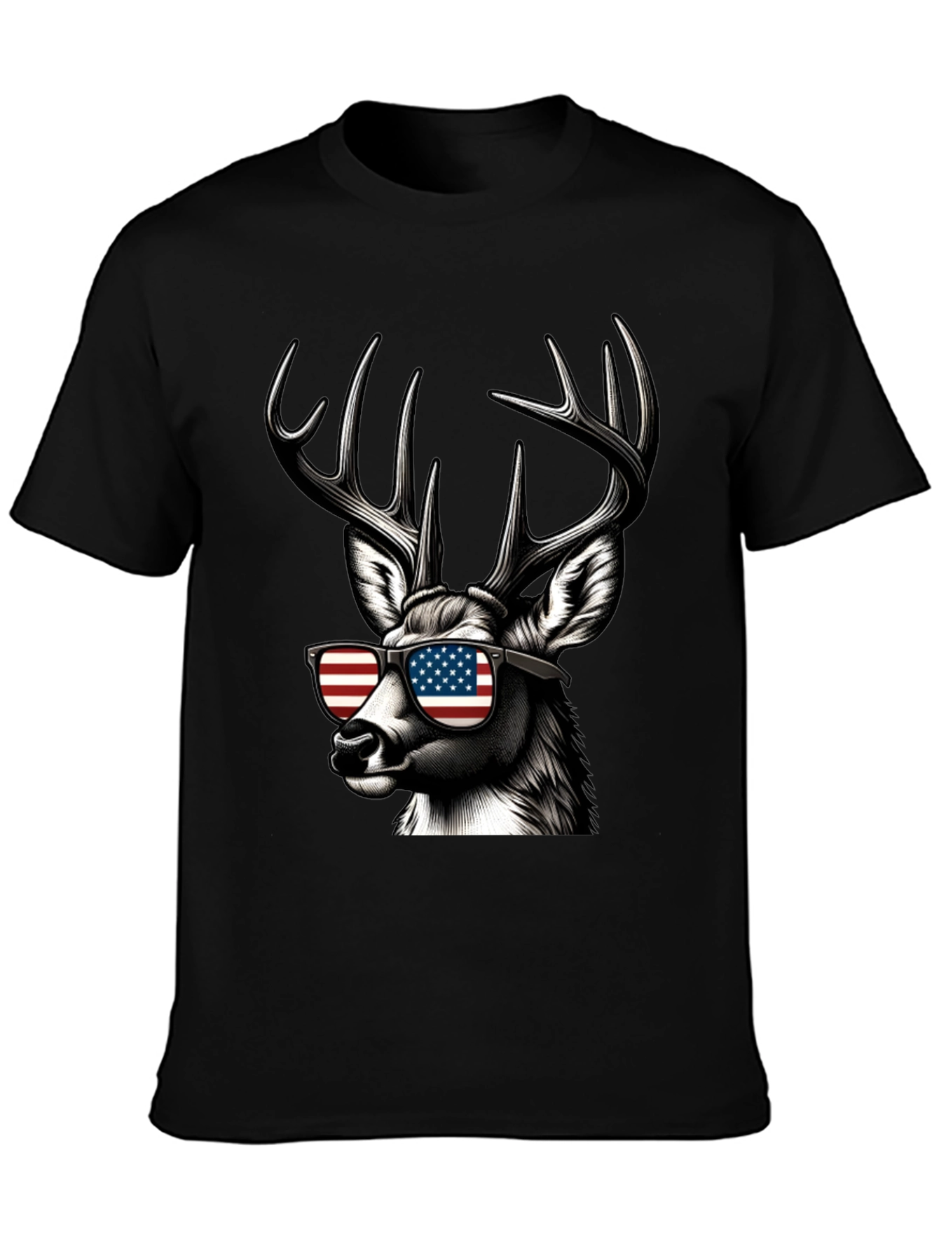 Patriotic Deer T-Shirt - American Flag Sunglasses