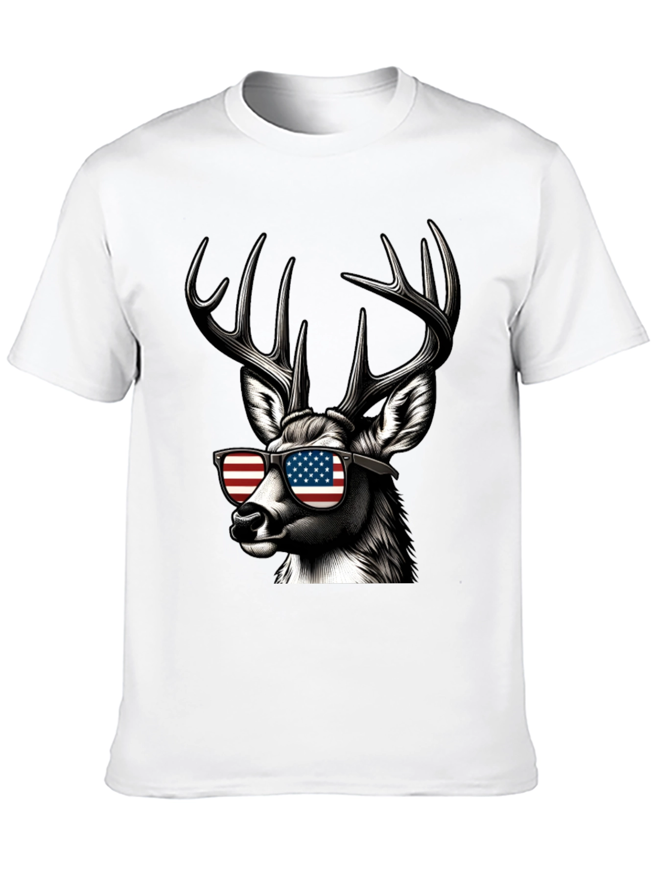 Patriotic Deer T-Shirt - American Flag Sunglasses