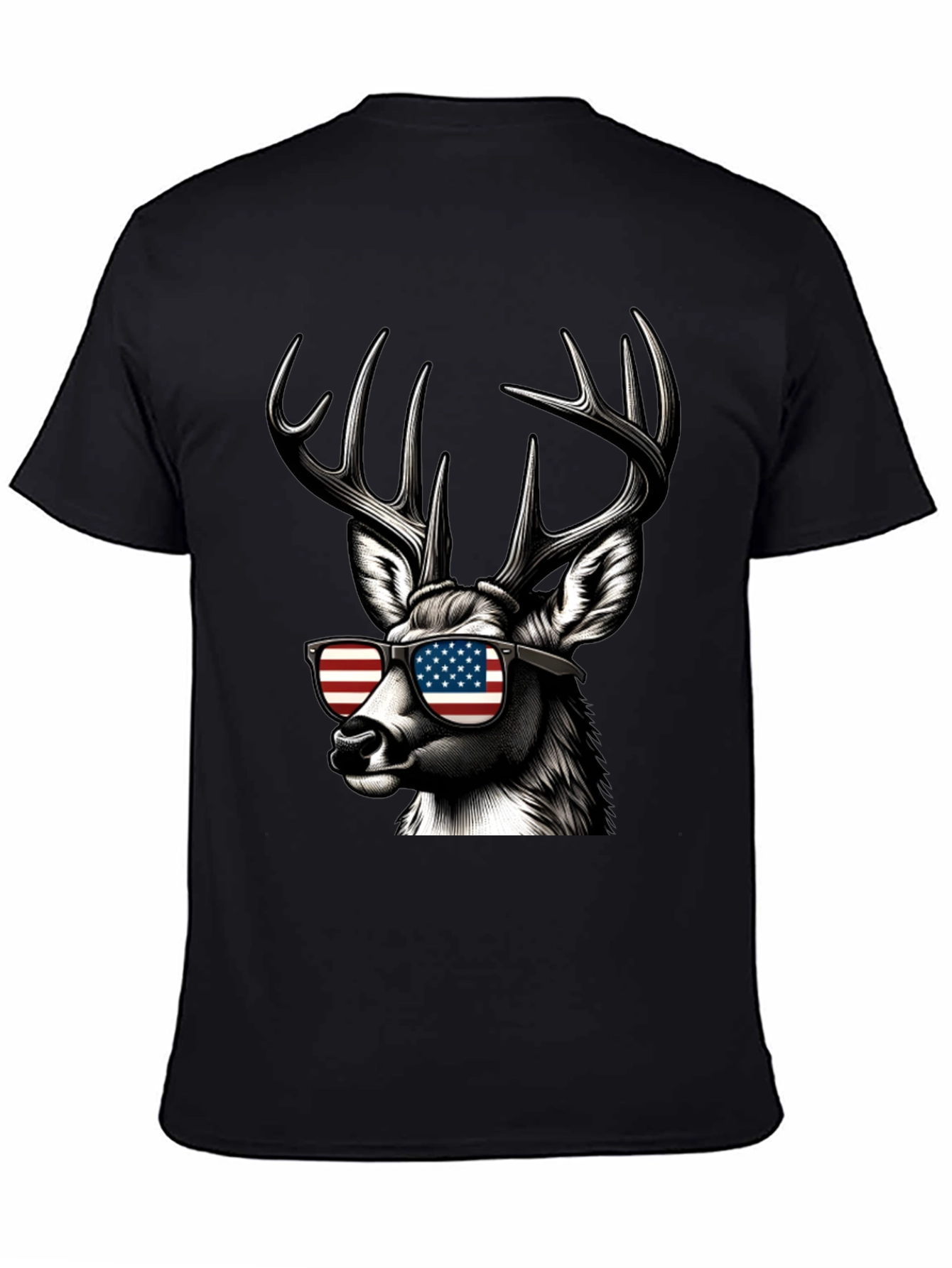 Patriotic Deer T-Shirt - American Flag Sunglasses