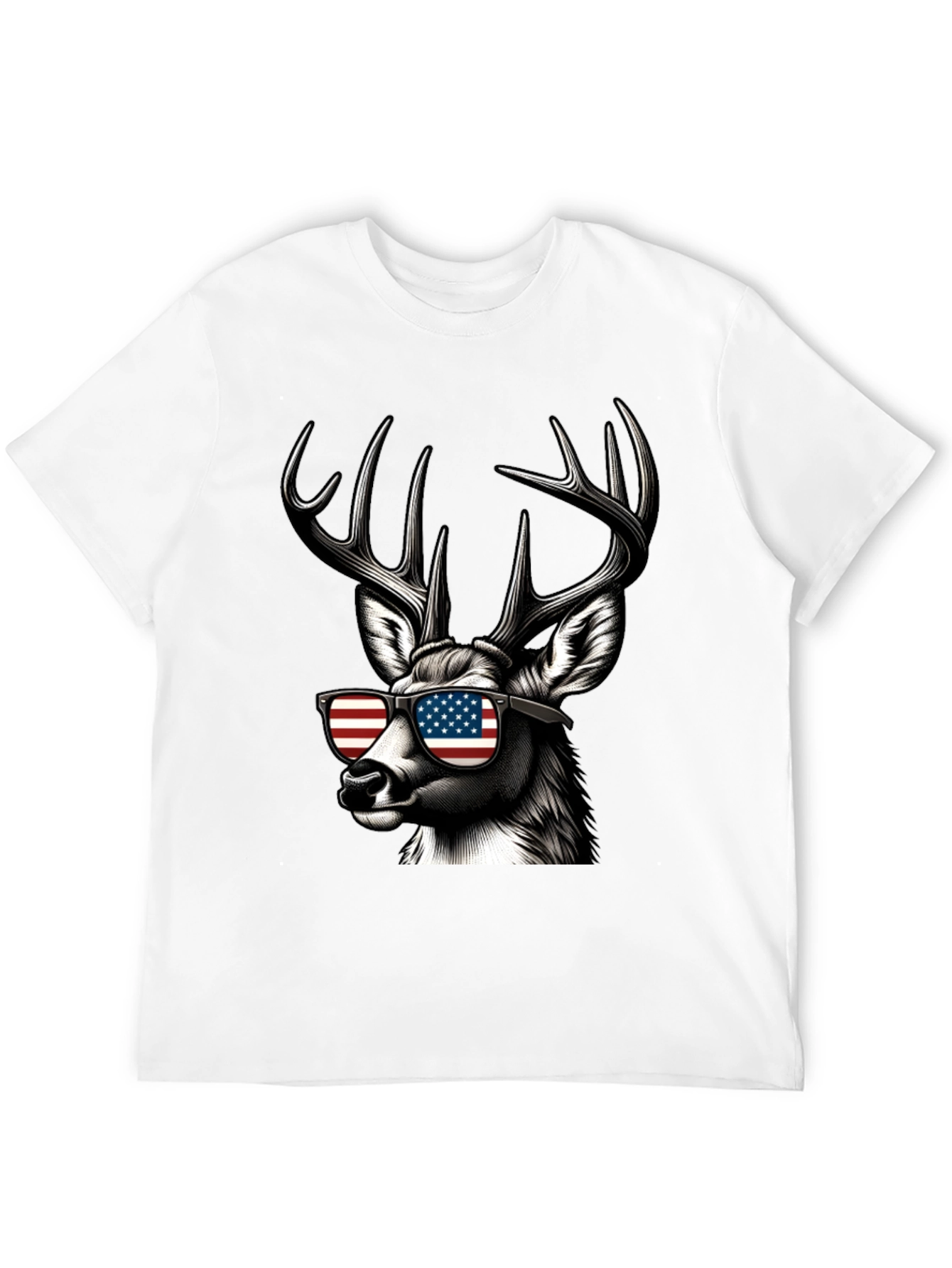Patriotic Deer T-Shirt - American Flag Sunglasses