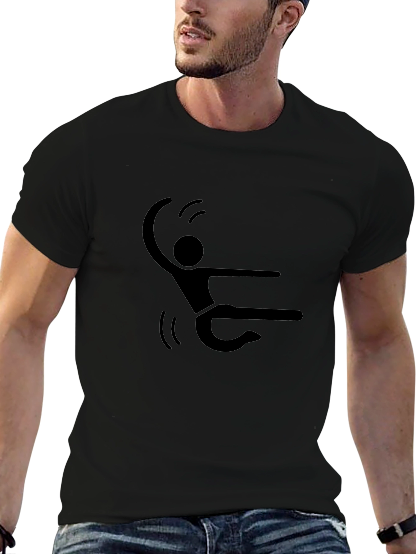 Stick Figure Skydive Black T-Shirt