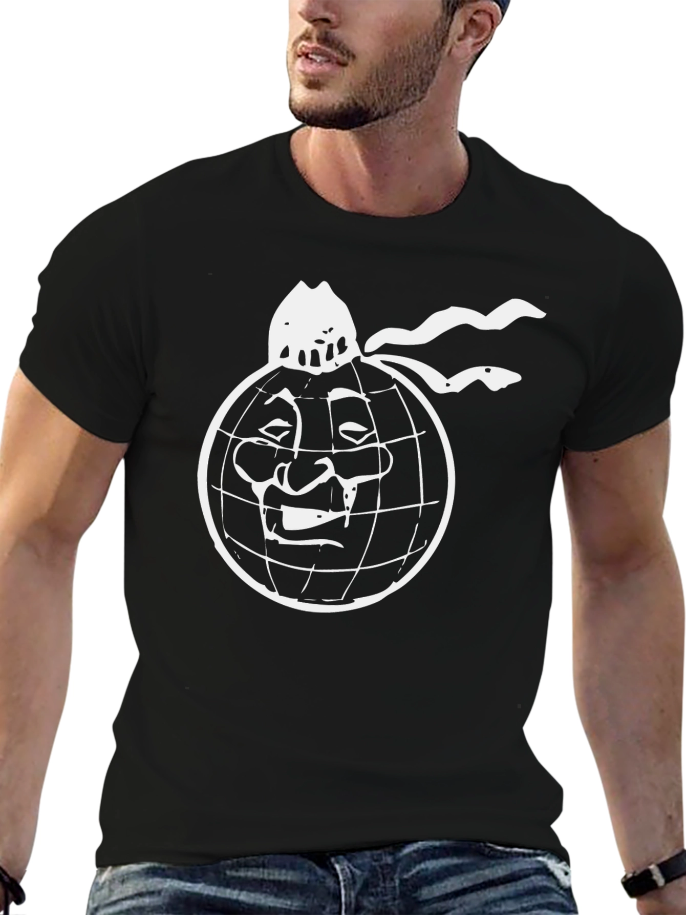 Black T-Shirt with World Face Graphic