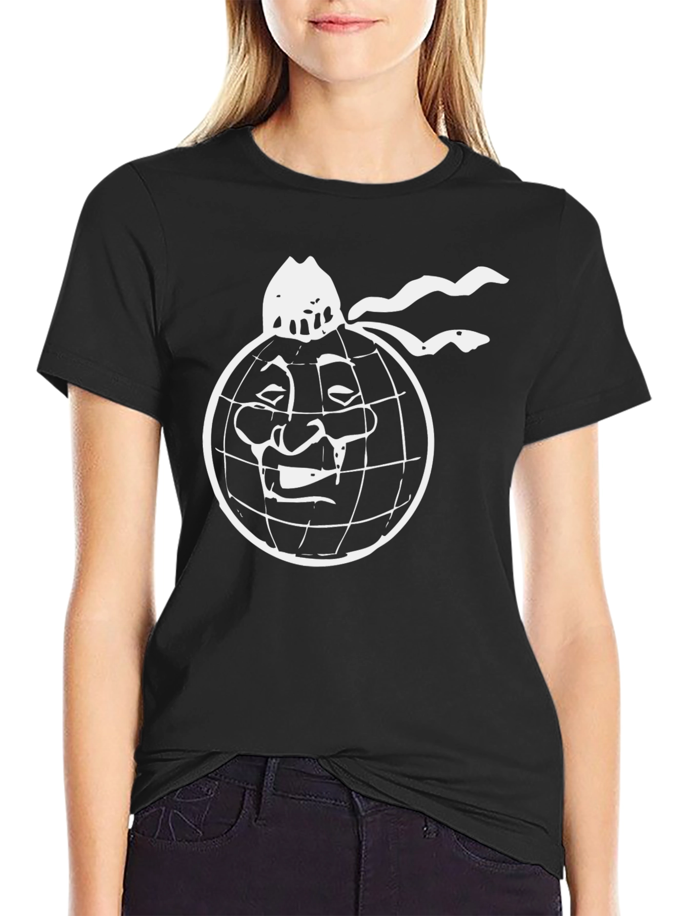 Black T-Shirt with World Face Graphic