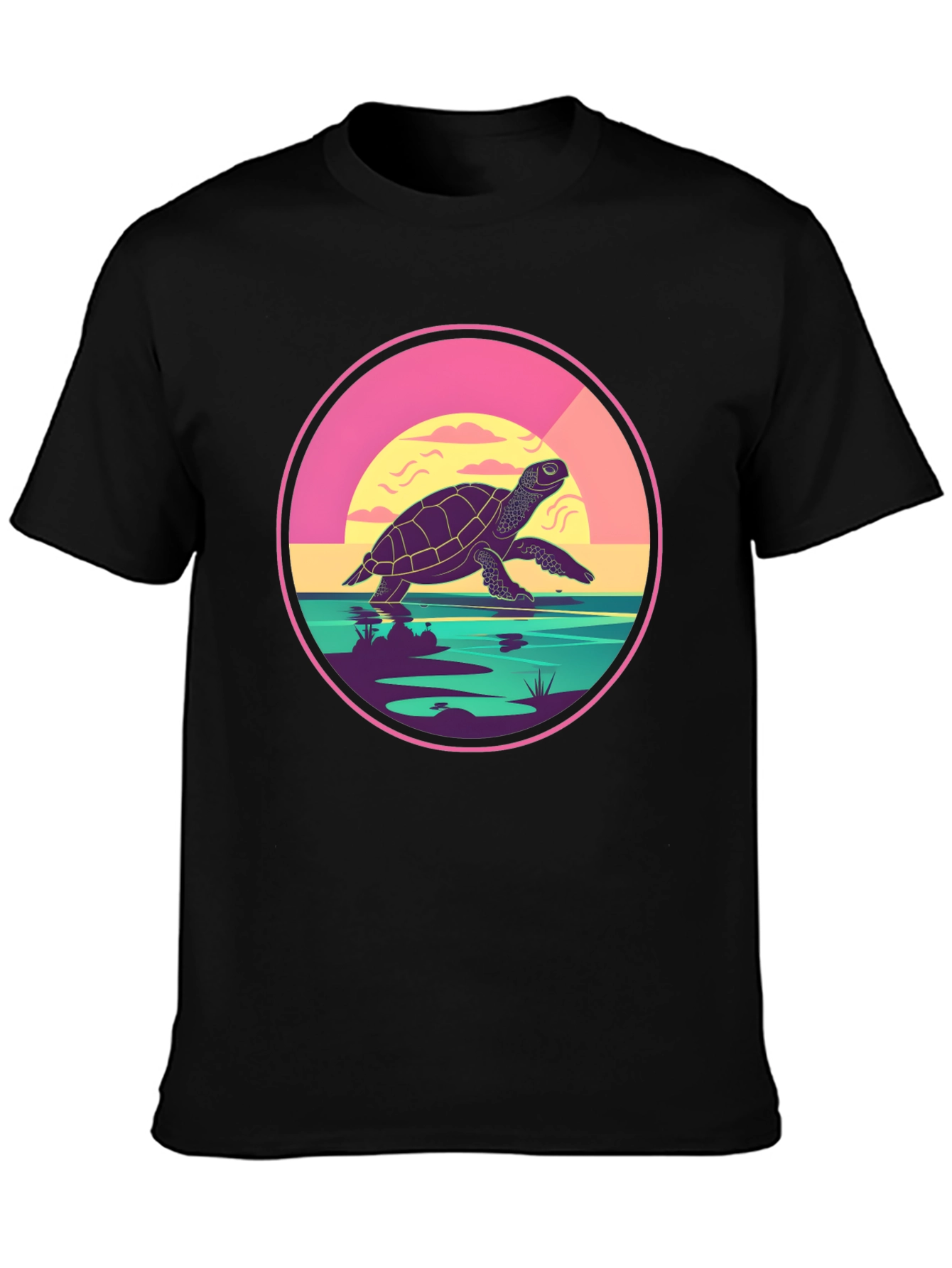 Turtle Sunset Graphic Tee - Unique Round Design