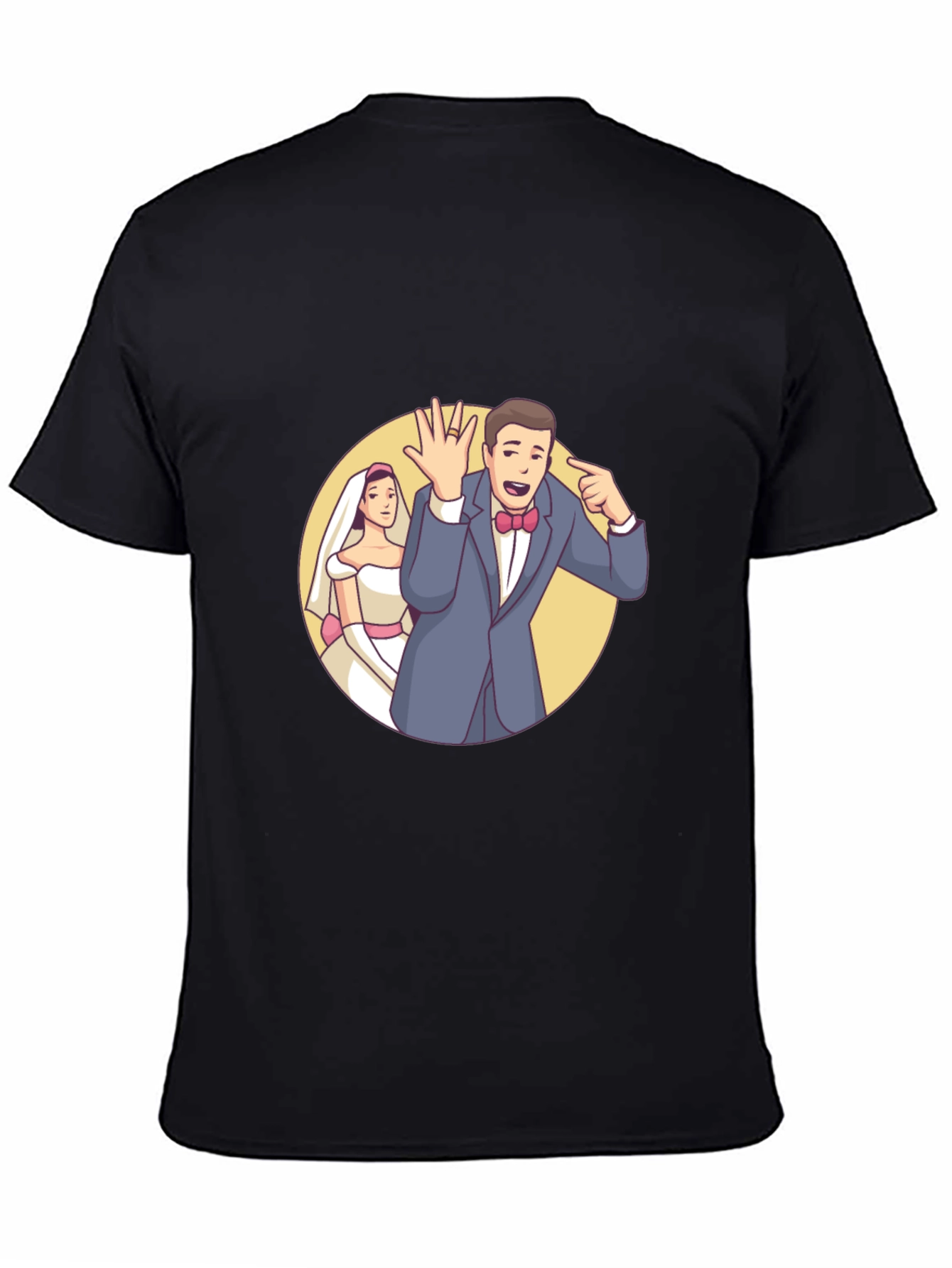 Cartoon Wedding Couple Black T-Shirt