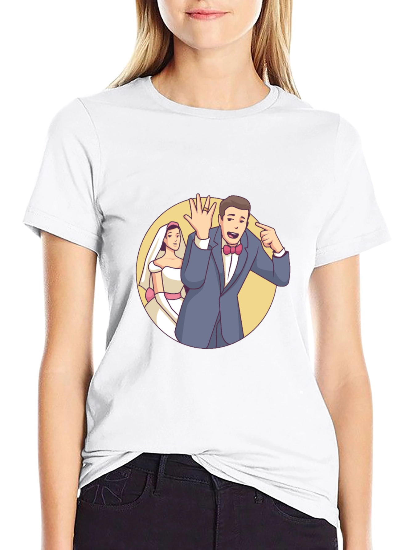 Cartoon Wedding Couple Black T-Shirt