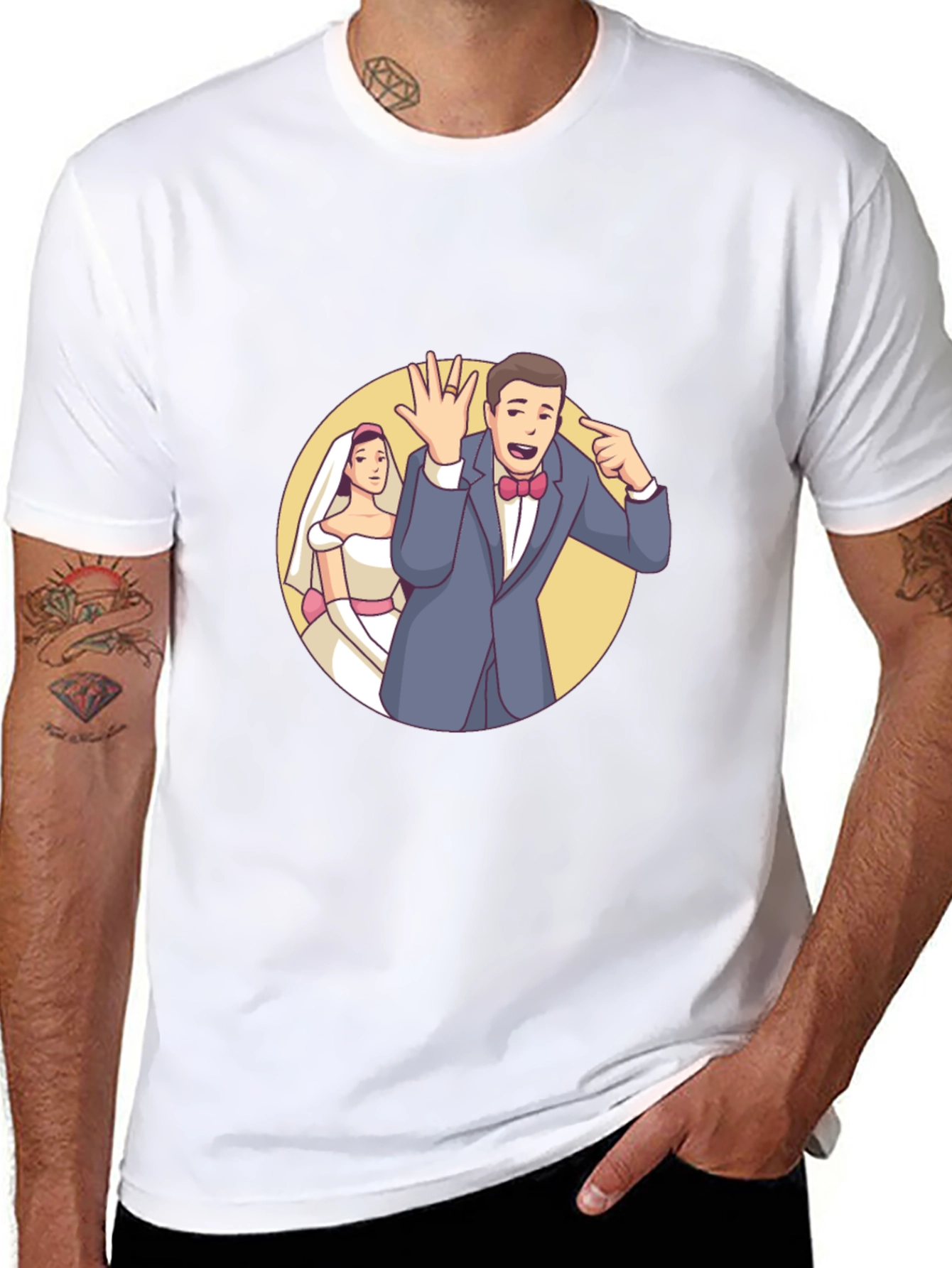 Cartoon Wedding Couple Black T-Shirt