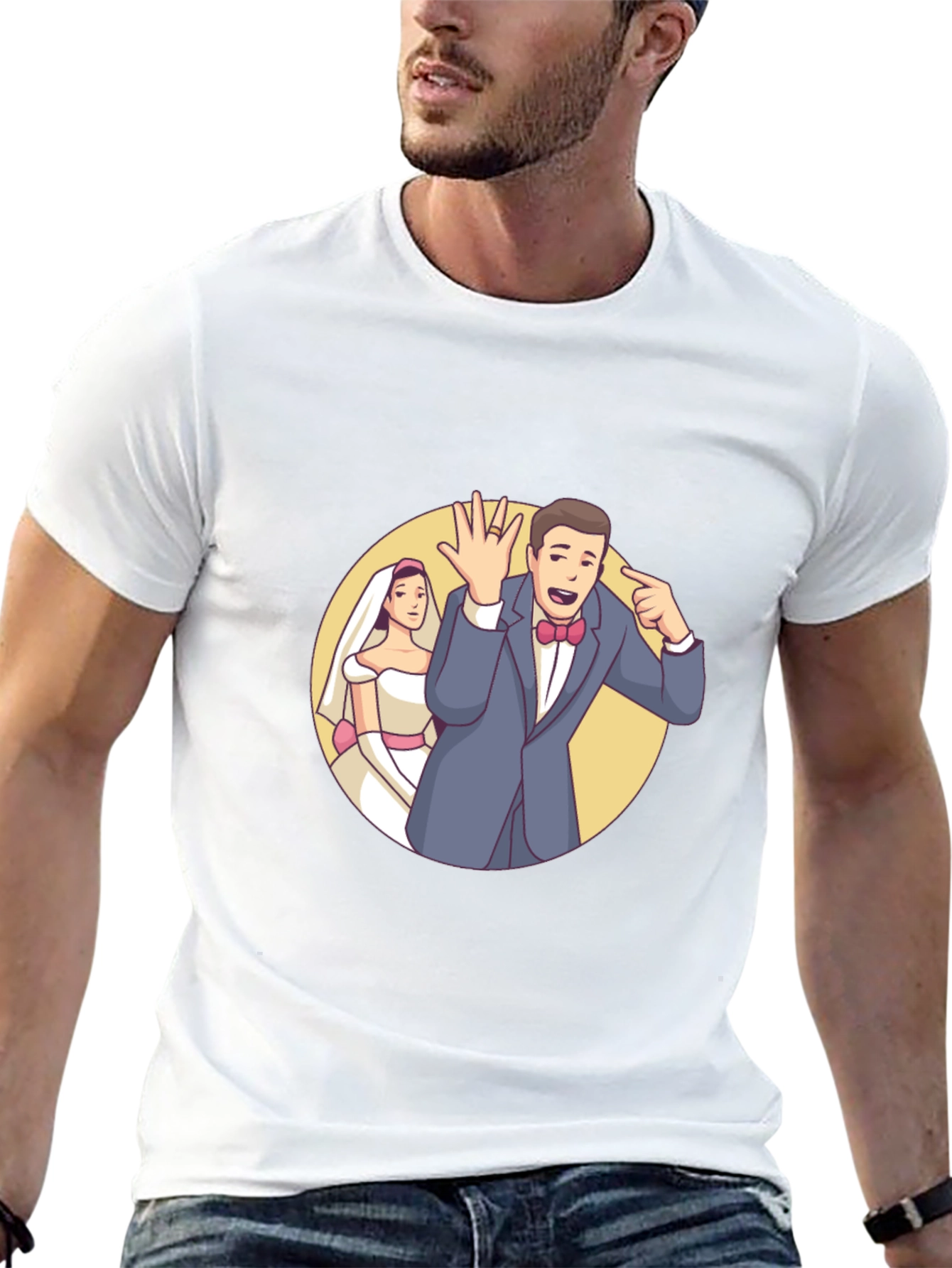 Cartoon Wedding Couple Black T-Shirt