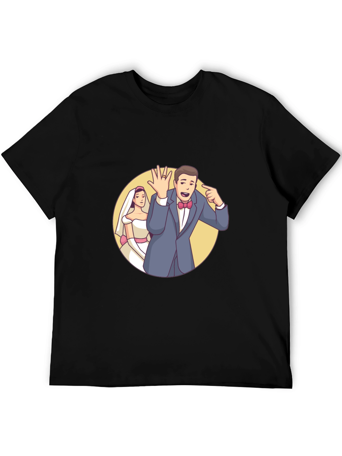 Cartoon Wedding Couple Black T-Shirt