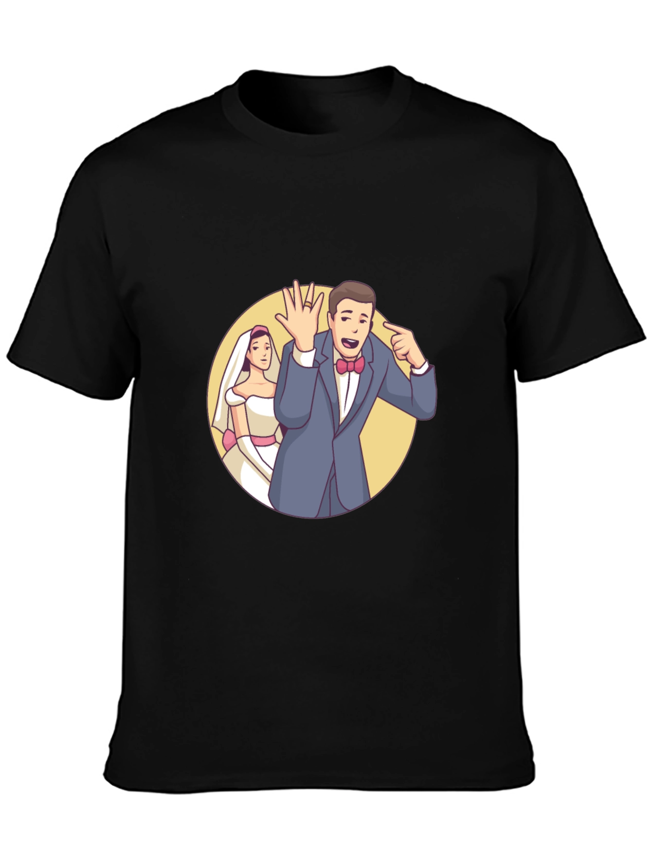 Cartoon Wedding Couple Black T-Shirt