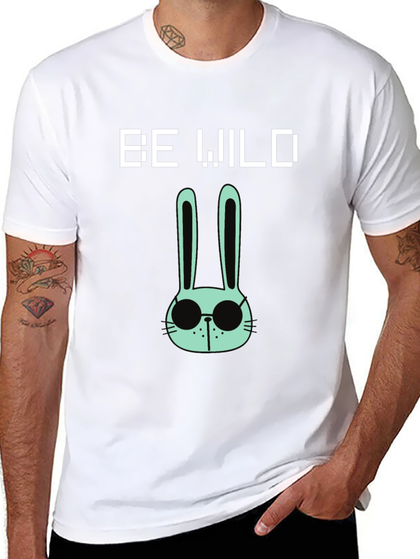 Be Wild Rabbit Graphic Tee - Black Cotton T-Shirt