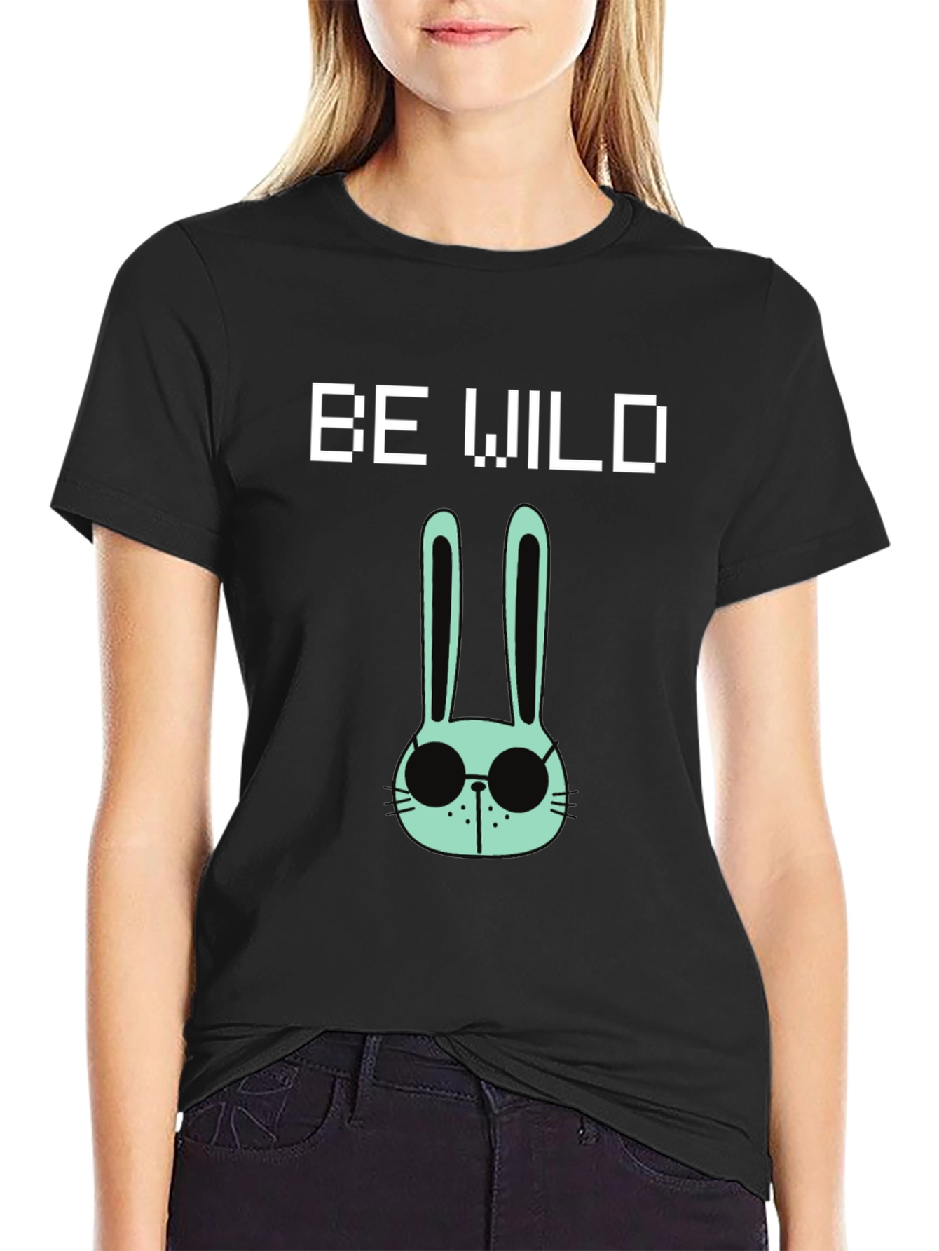 Be Wild Rabbit Graphic Tee - Black Cotton T-Shirt