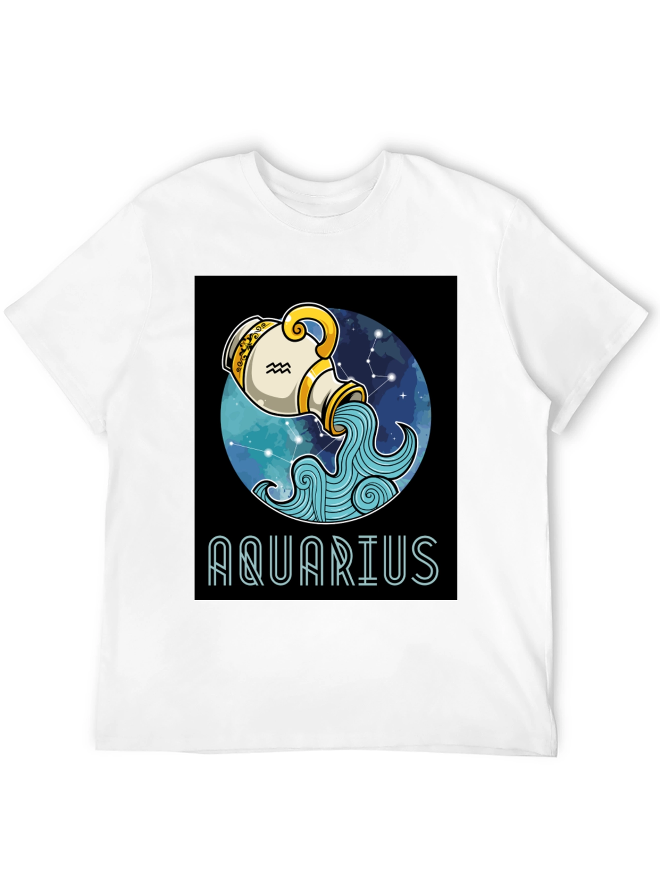 Aquarius Zodiac T-Shirt - Black Cotton Blend