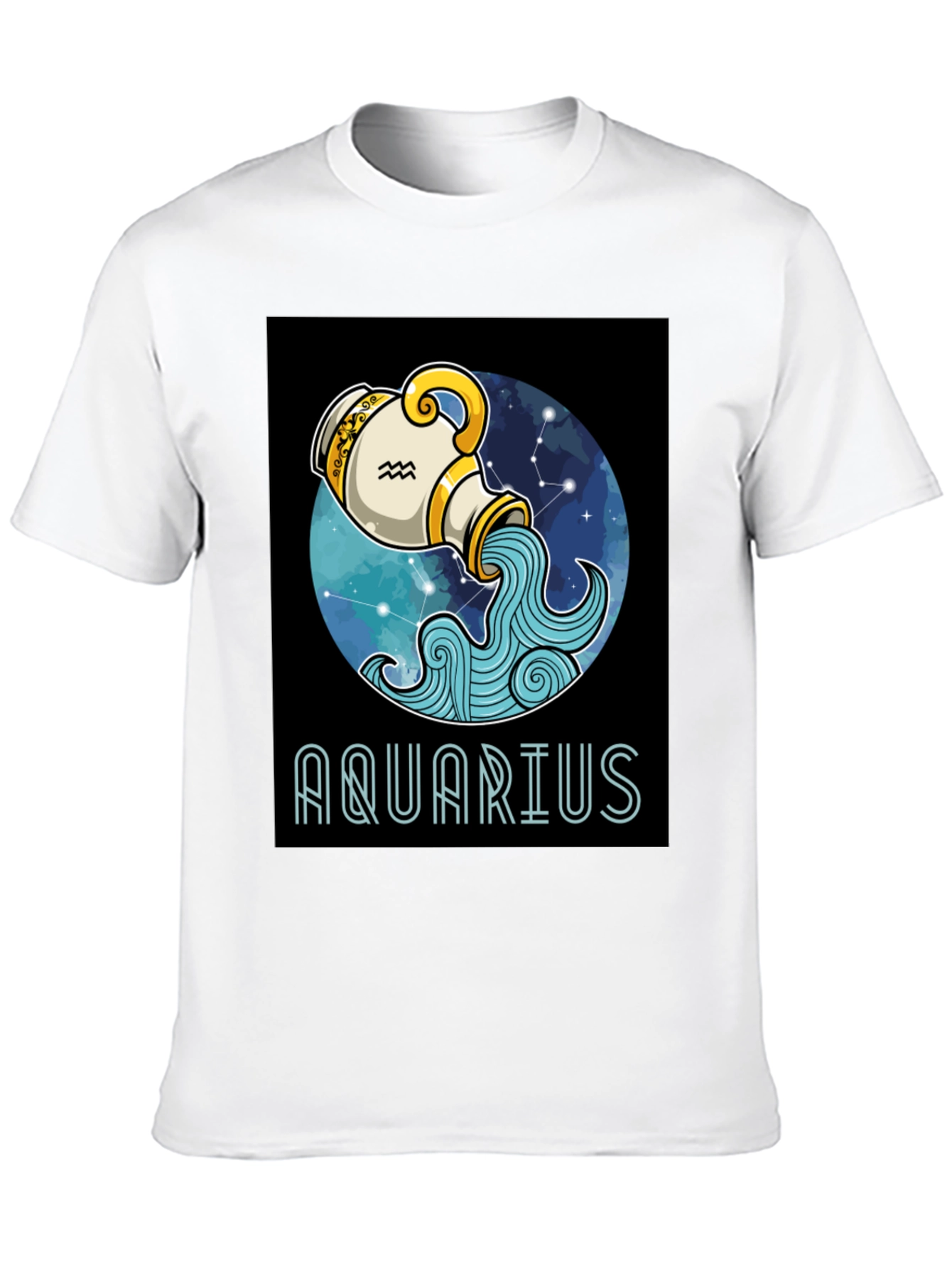 Aquarius Zodiac T-Shirt - Black Cotton Blend