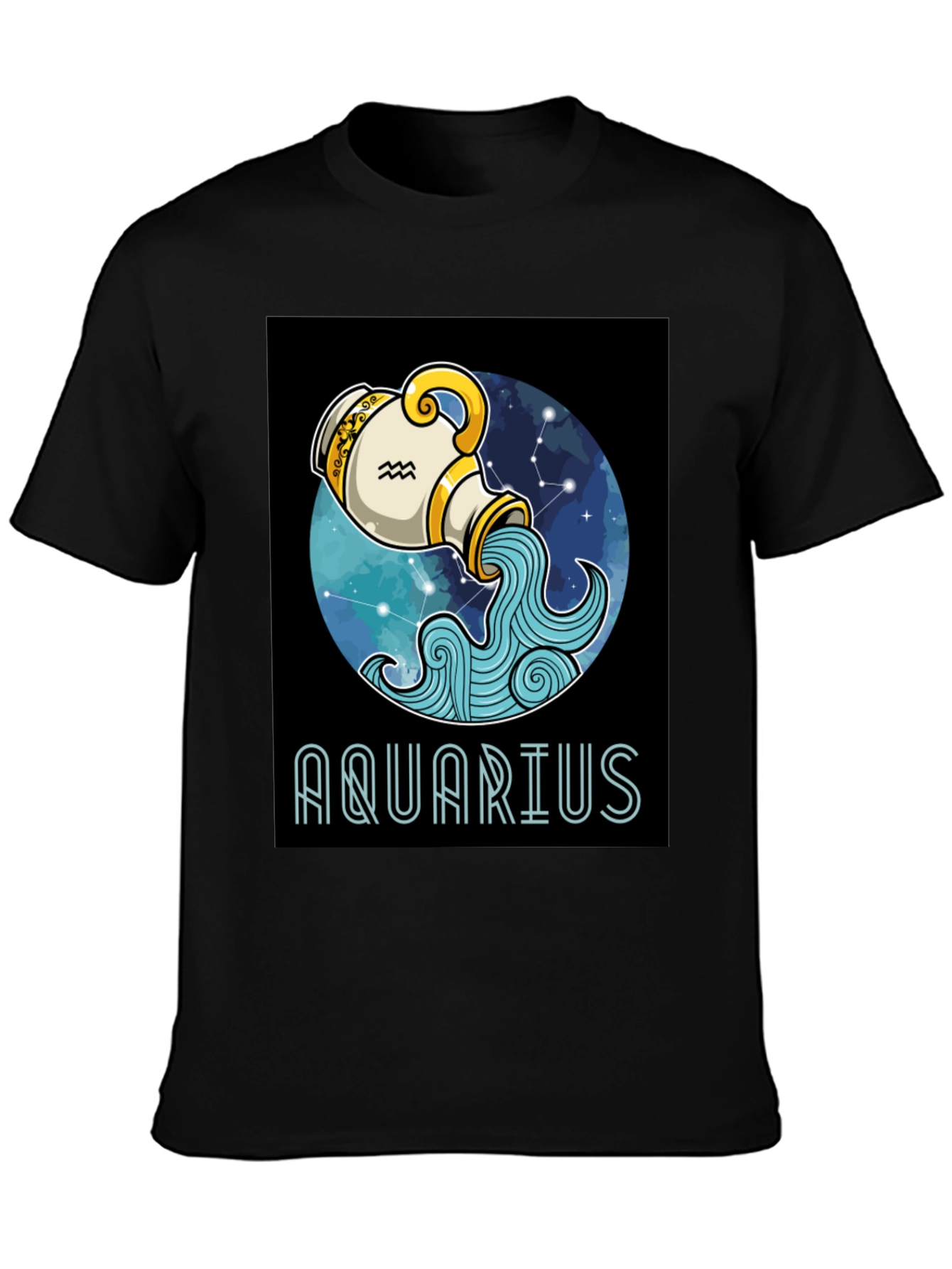 Aquarius Zodiac T-Shirt - Black Cotton Blend