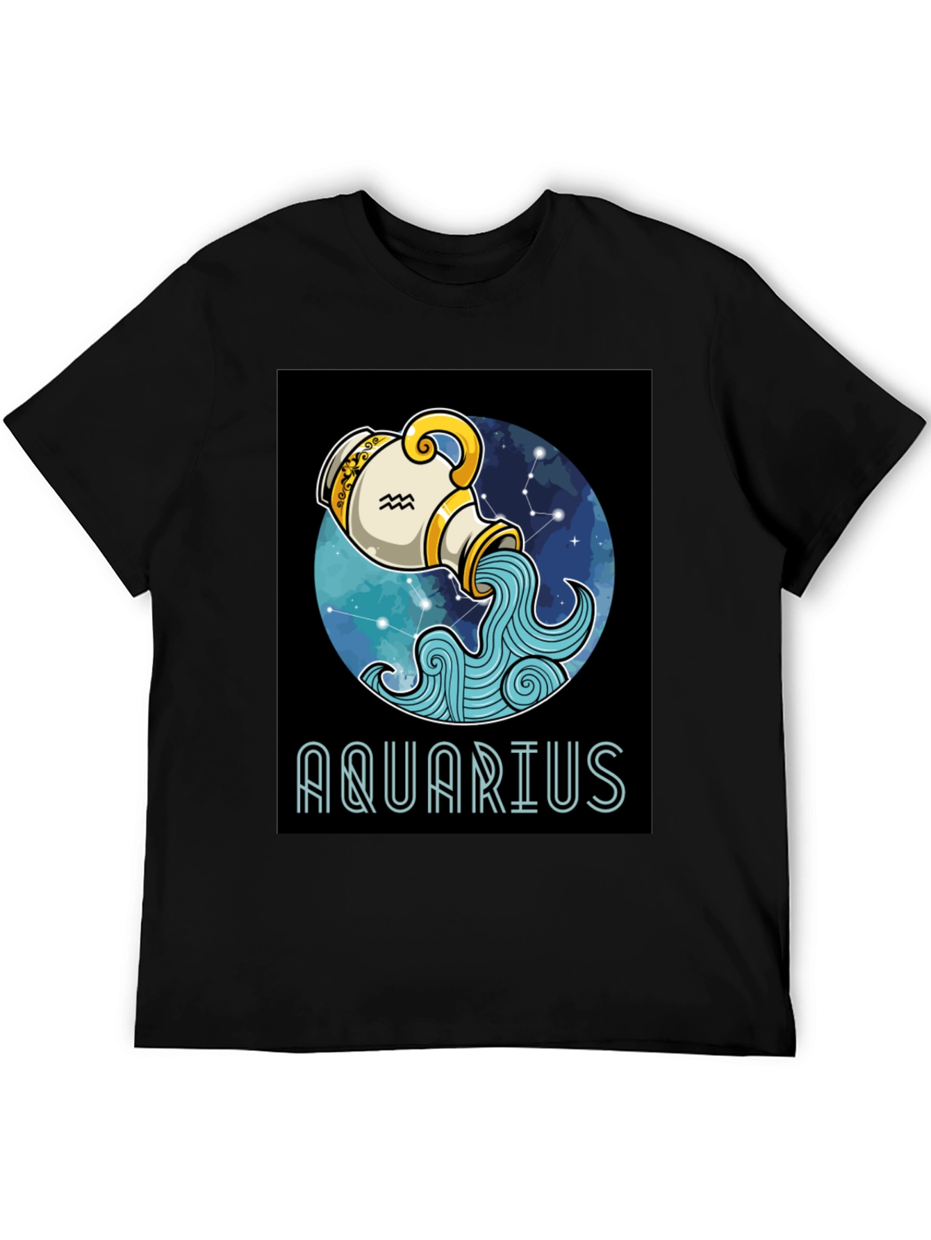 Aquarius Zodiac T-Shirt - Black Cotton Blend