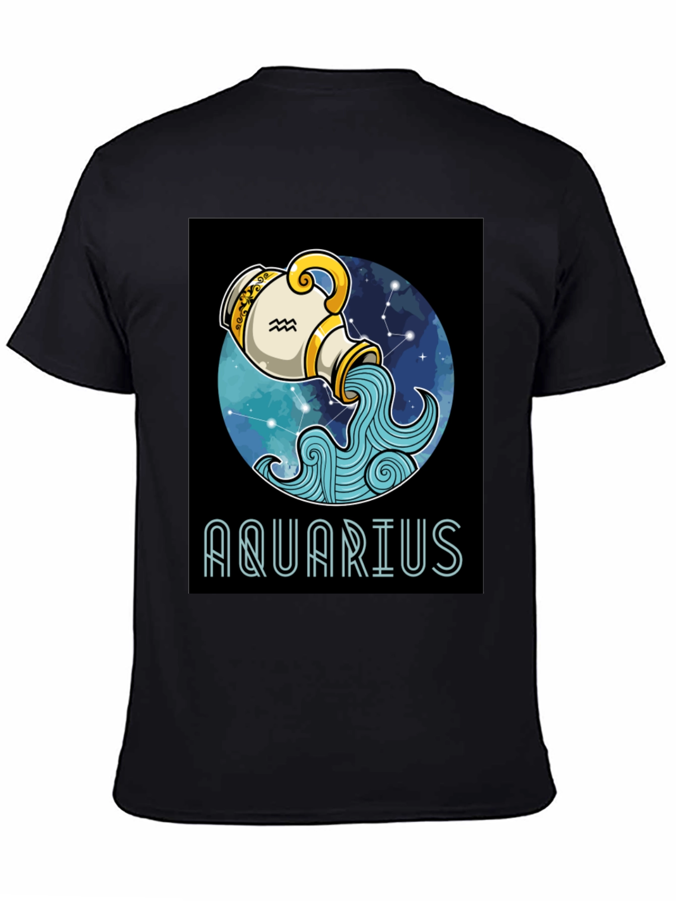 Aquarius Zodiac T-Shirt - Black Cotton Blend