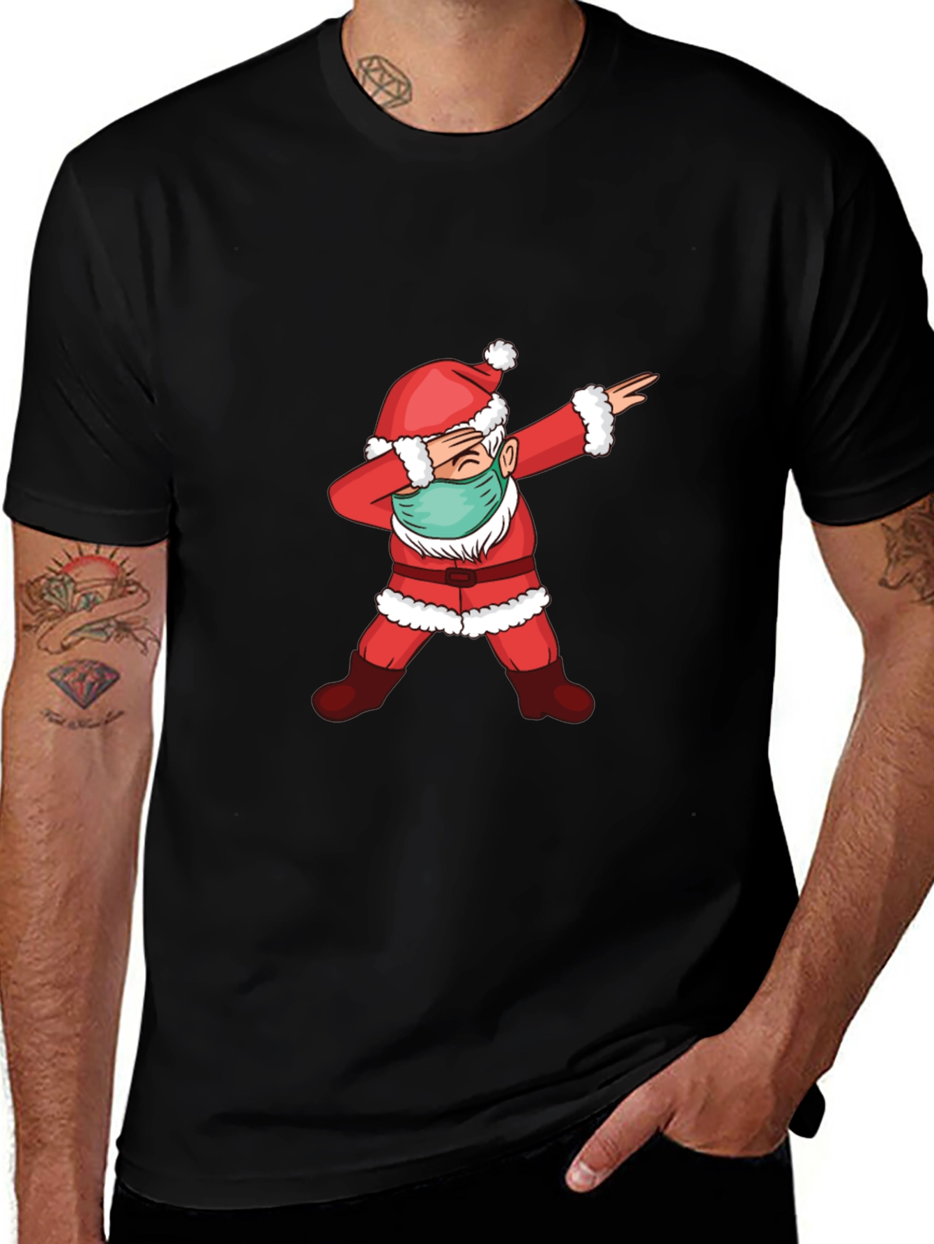Dabbing Santa Face Mask T-Shirt - Christmas Holiday
