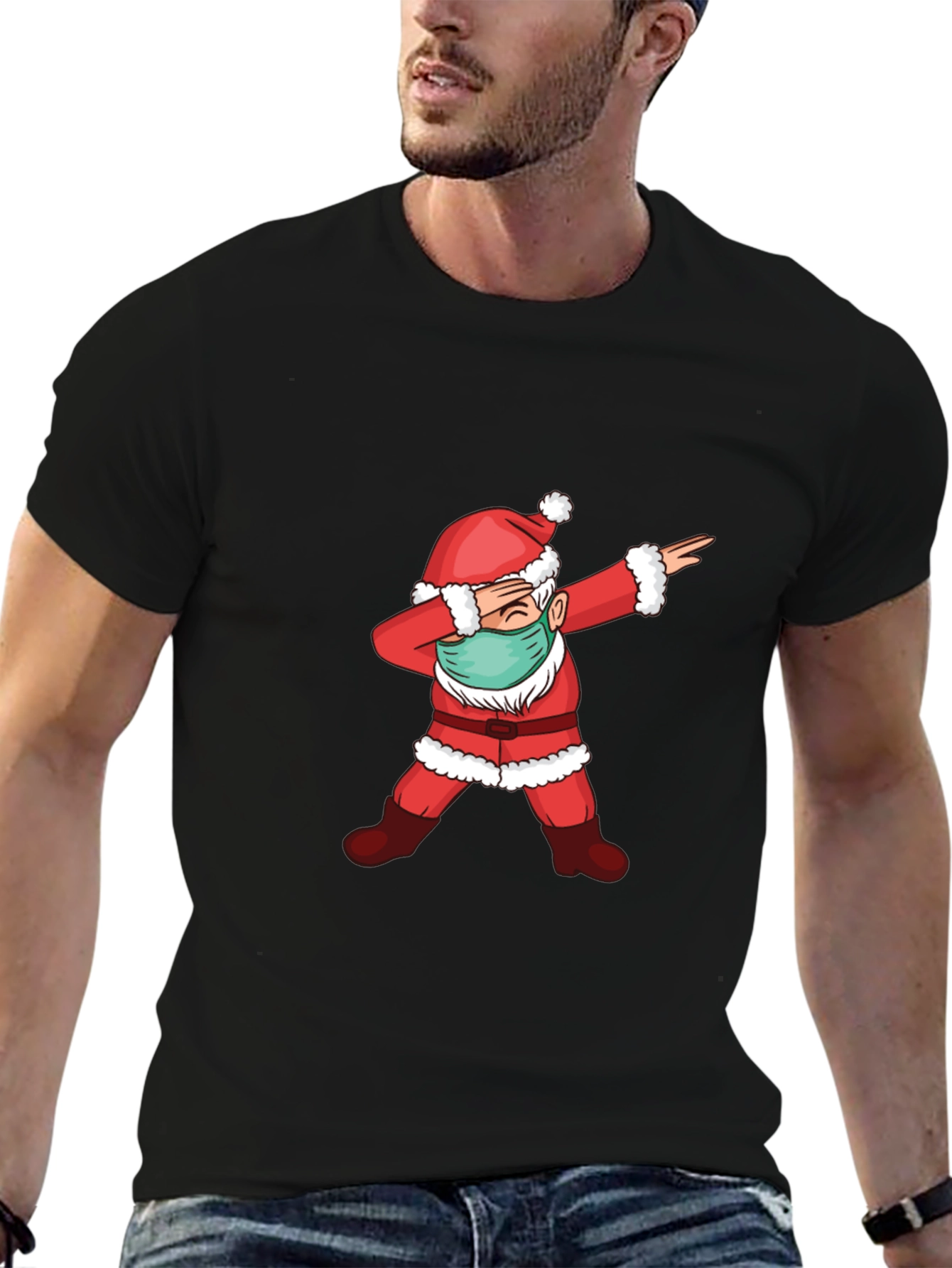 Dabbing Santa Face Mask T-Shirt - Christmas Holiday