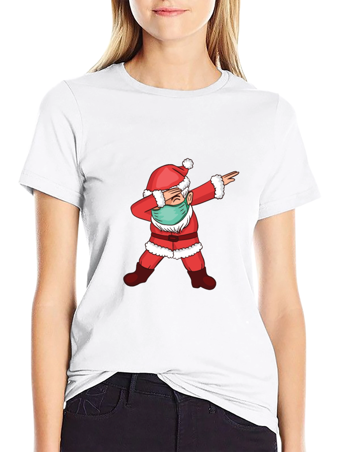 Dabbing Santa Face Mask T-Shirt - Christmas Holiday