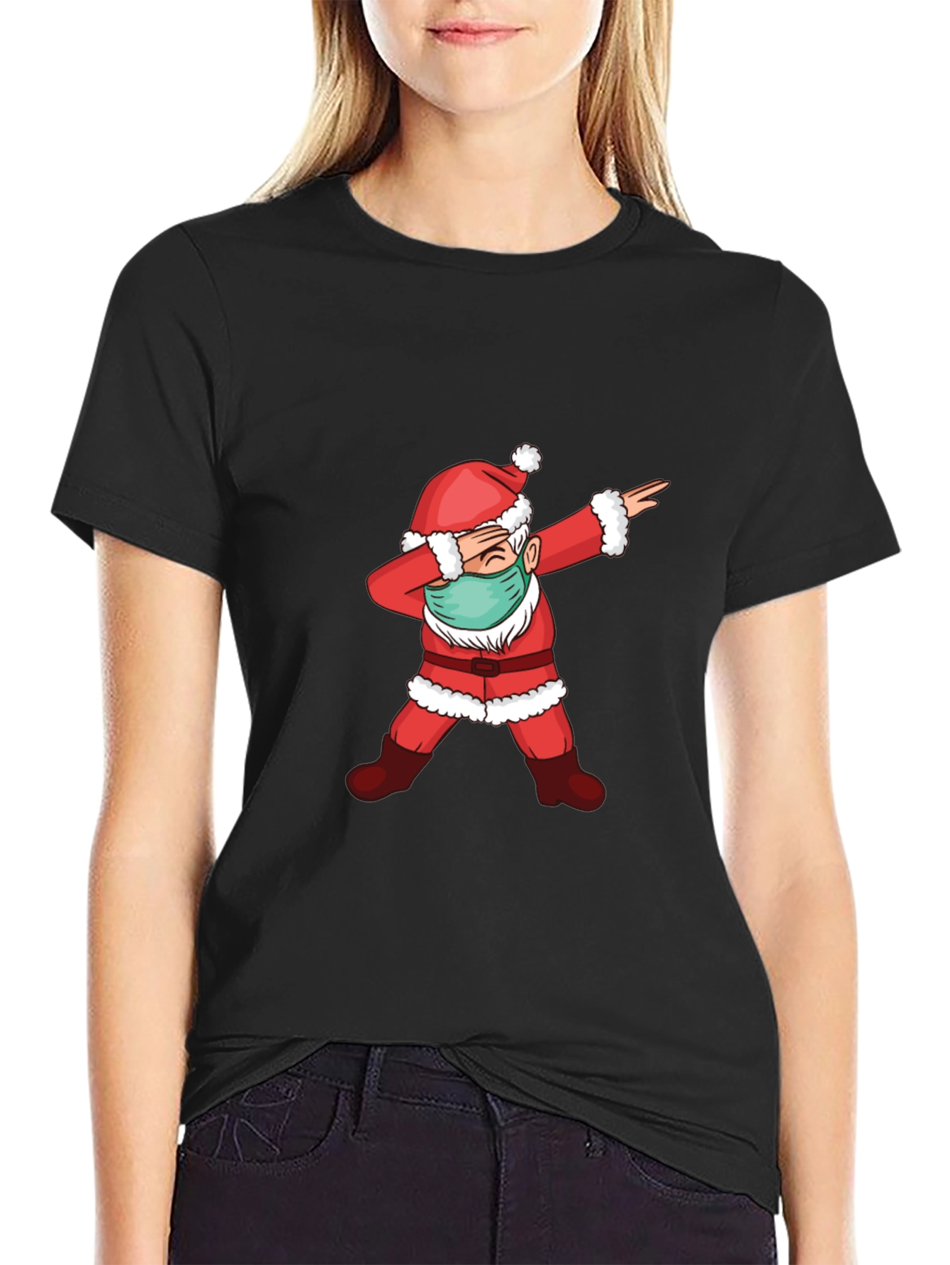 Dabbing Santa Face Mask T-Shirt - Christmas Holiday