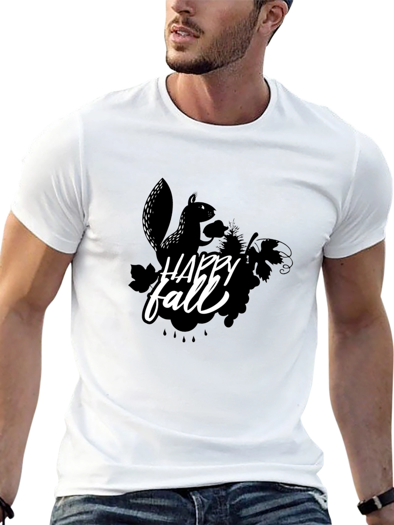 Happy Fall Squirrel Black T-Shirt