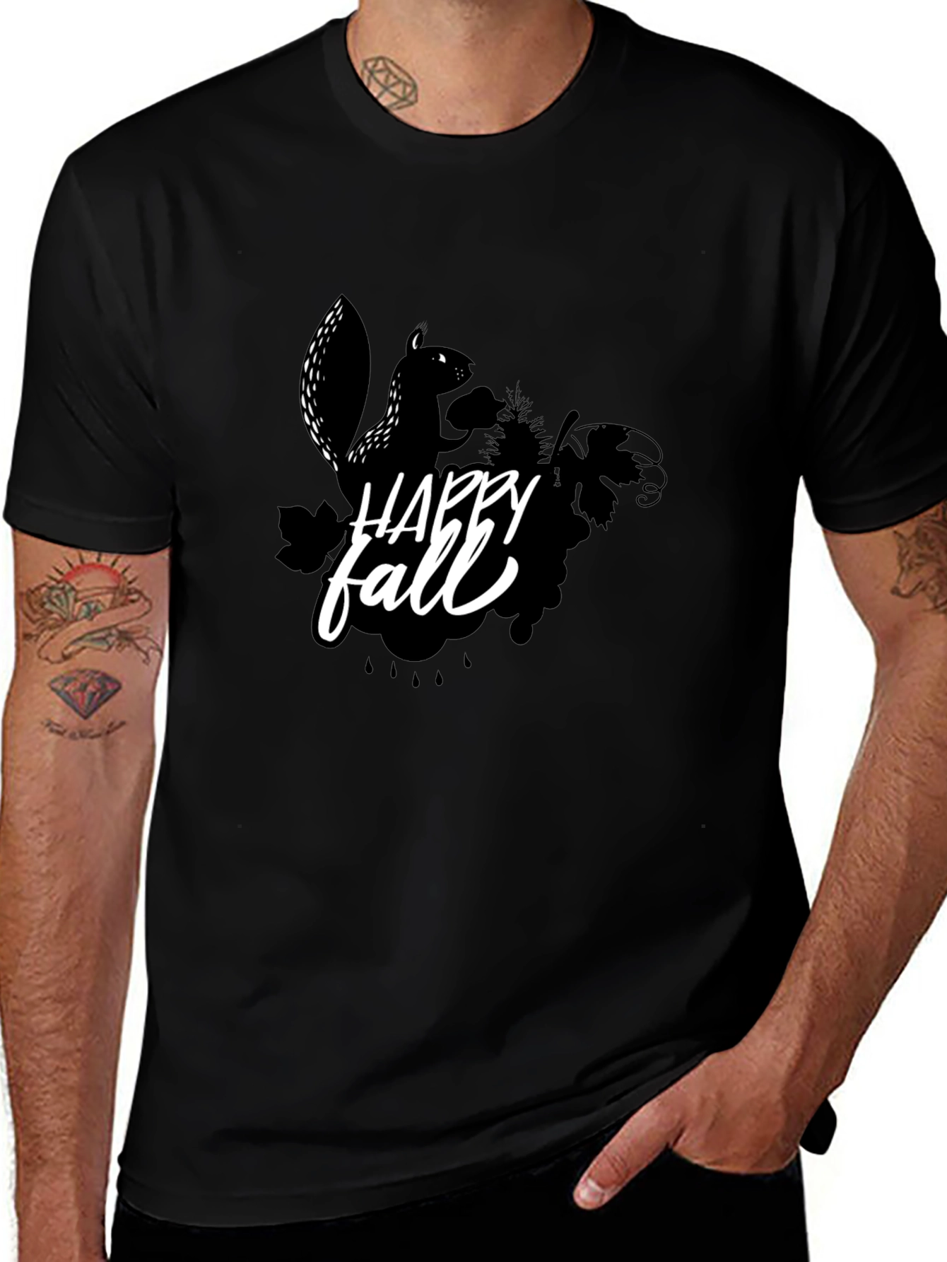 Happy Fall Squirrel Black T-Shirt